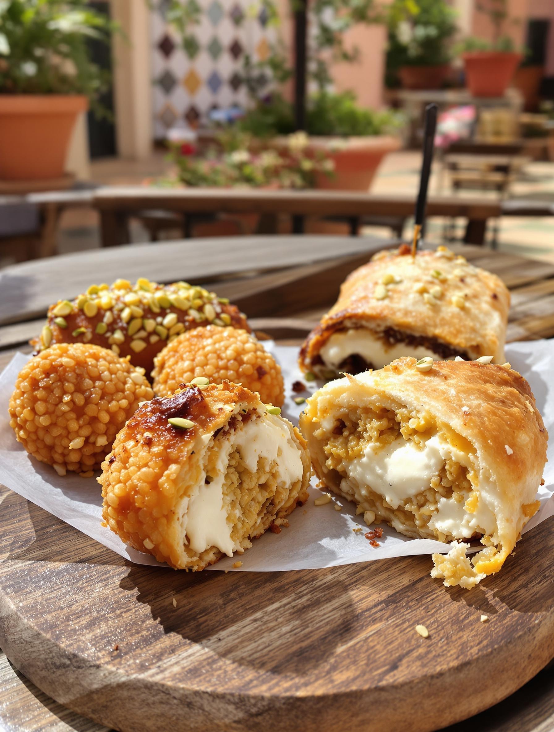 Arancini dorés, cannolo ricotta pistache, panino con panelle Ortigia