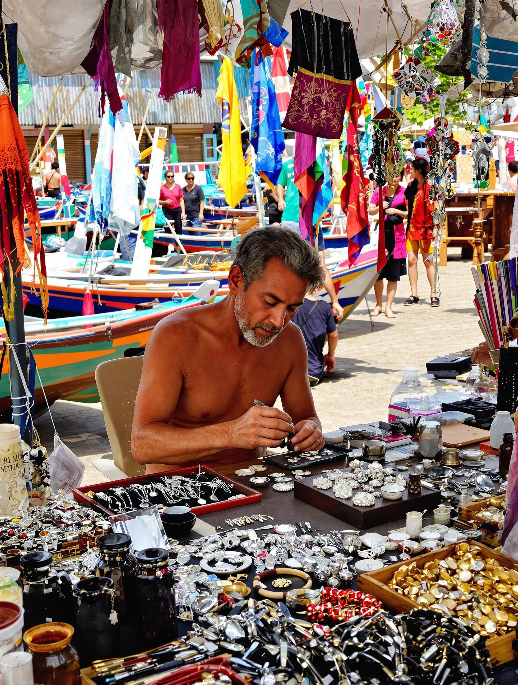 Artisan local à Mae Haad, créant des bijoux authentiques à Koh Tao.