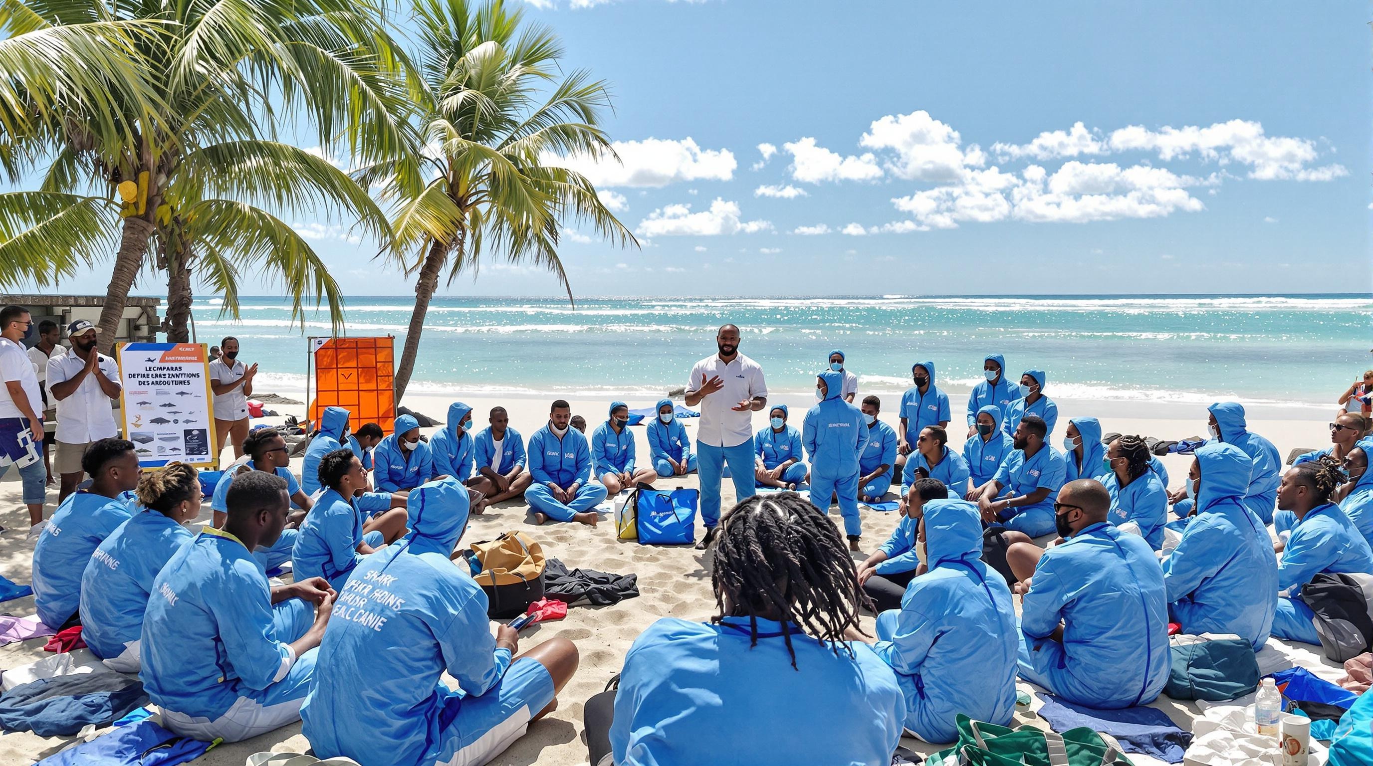 Groupe de bénévoles en action lors d'une formation d'une ONG pour la conservation des requins à Zanzibar