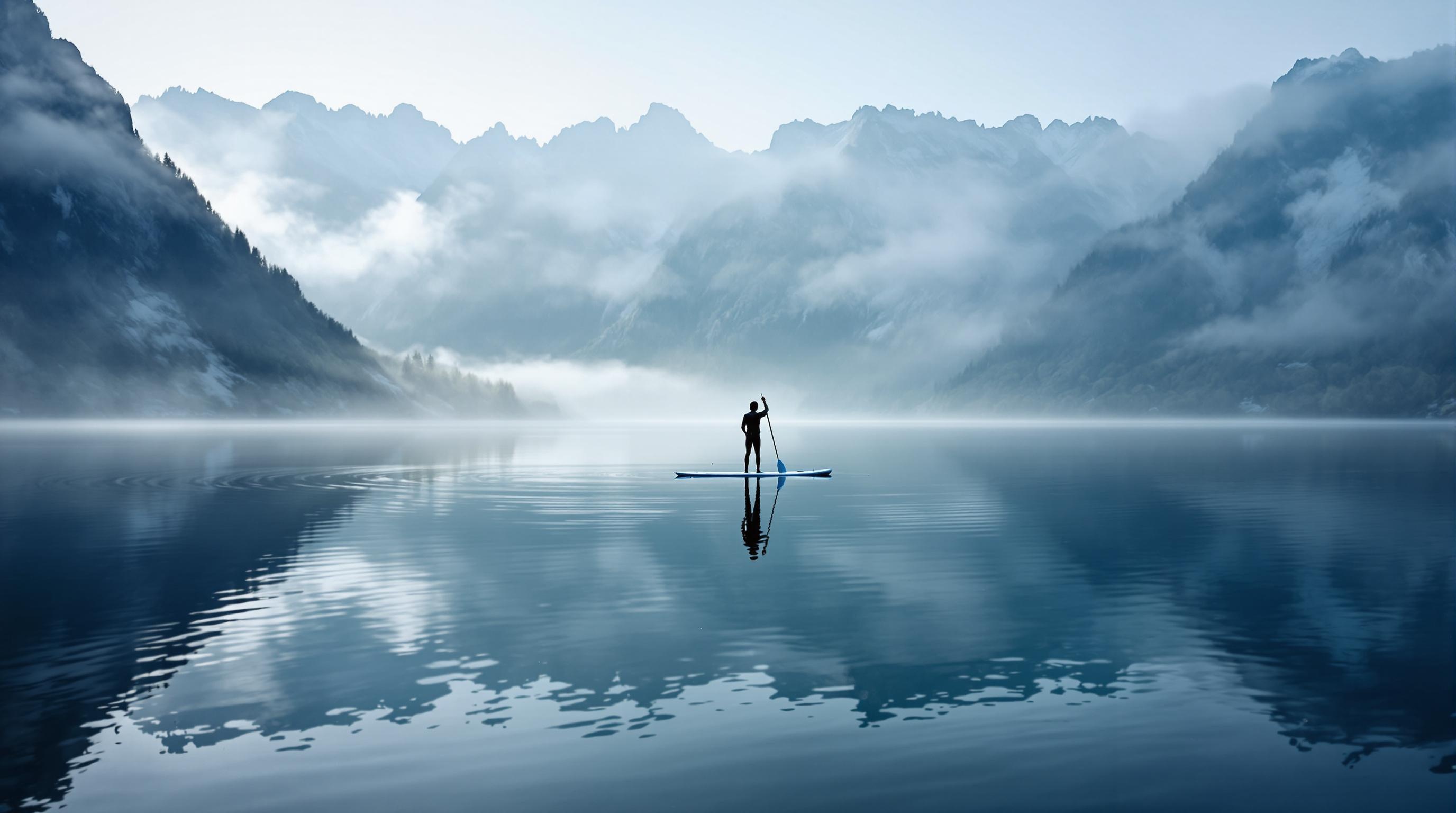 Paddle sur le lac Hallstatt au lever du jour