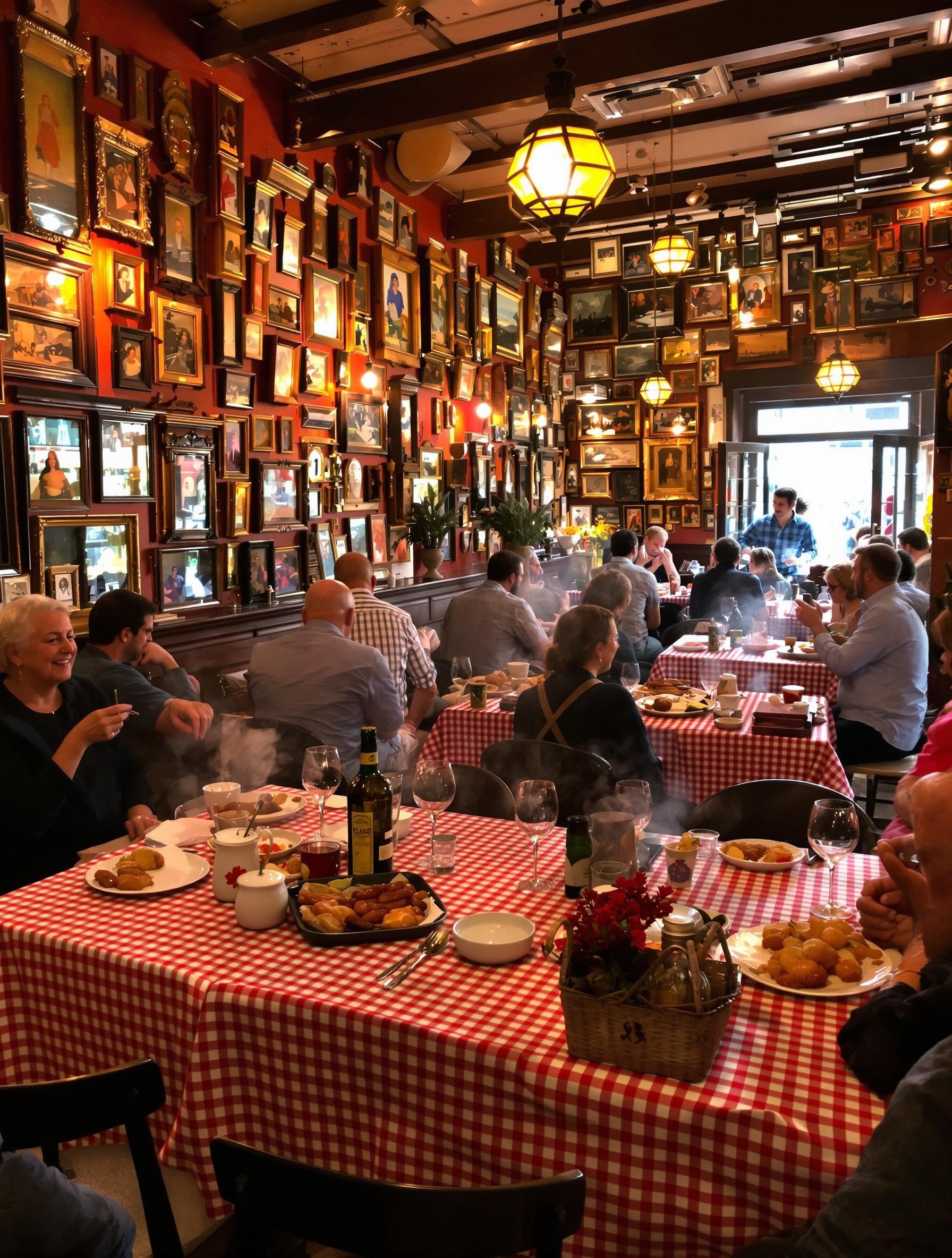 Ambiance chaleureuse dans un bouchon lyonnais