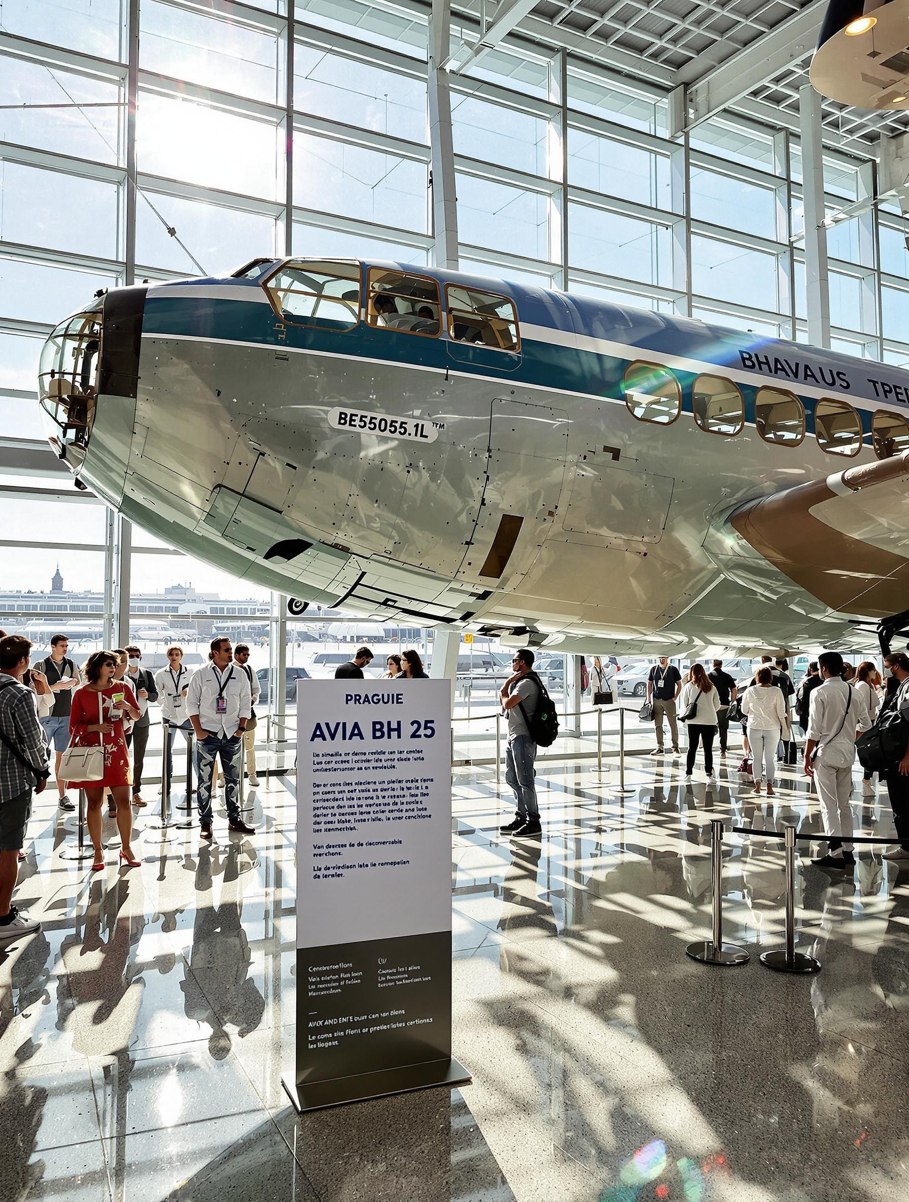 Cabine Avia BH 25 musée aéroport Prague visiteurs curieux