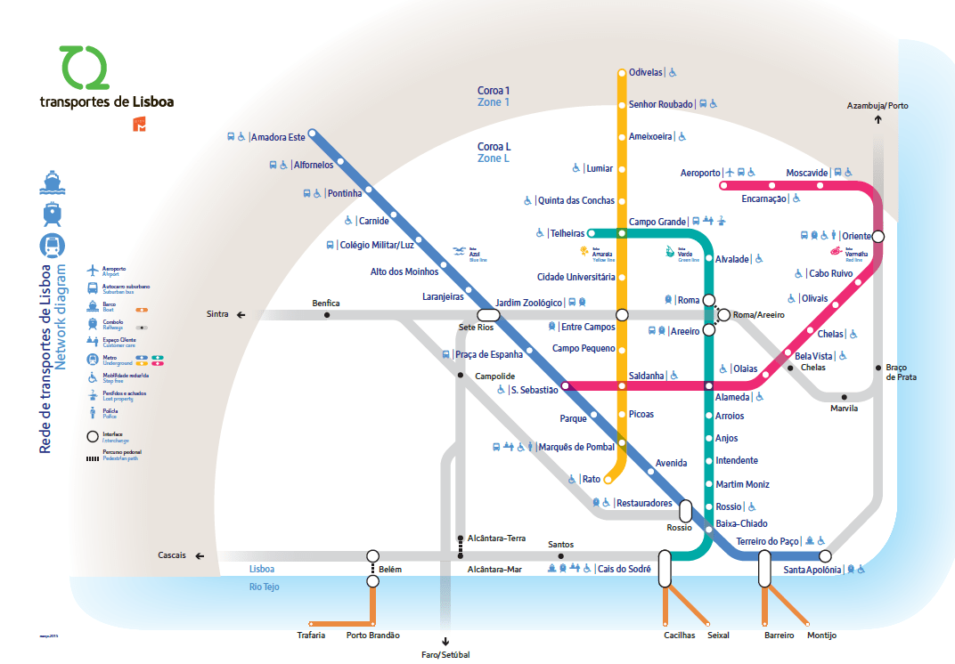 Carte schématique de la Linha Vermelha du métro de Lisbonne reliant l’aéroport à Saldanha