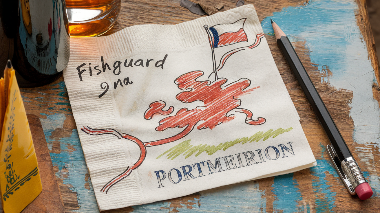 Carte griffonnée pub Fishguard Snowdonia Portmeirion