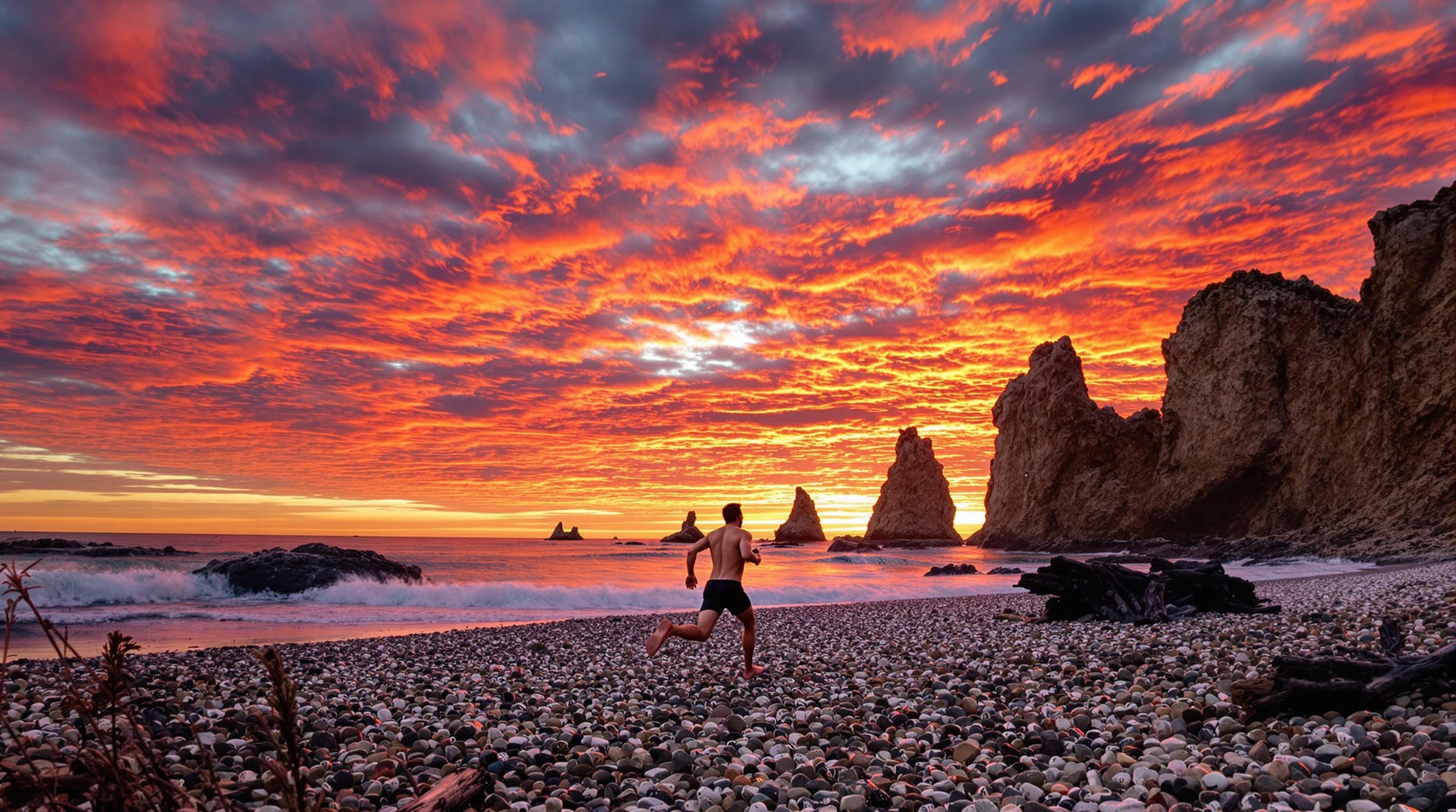 Coucher de soleil spectaculaire sur une plage sauvage en Espagne