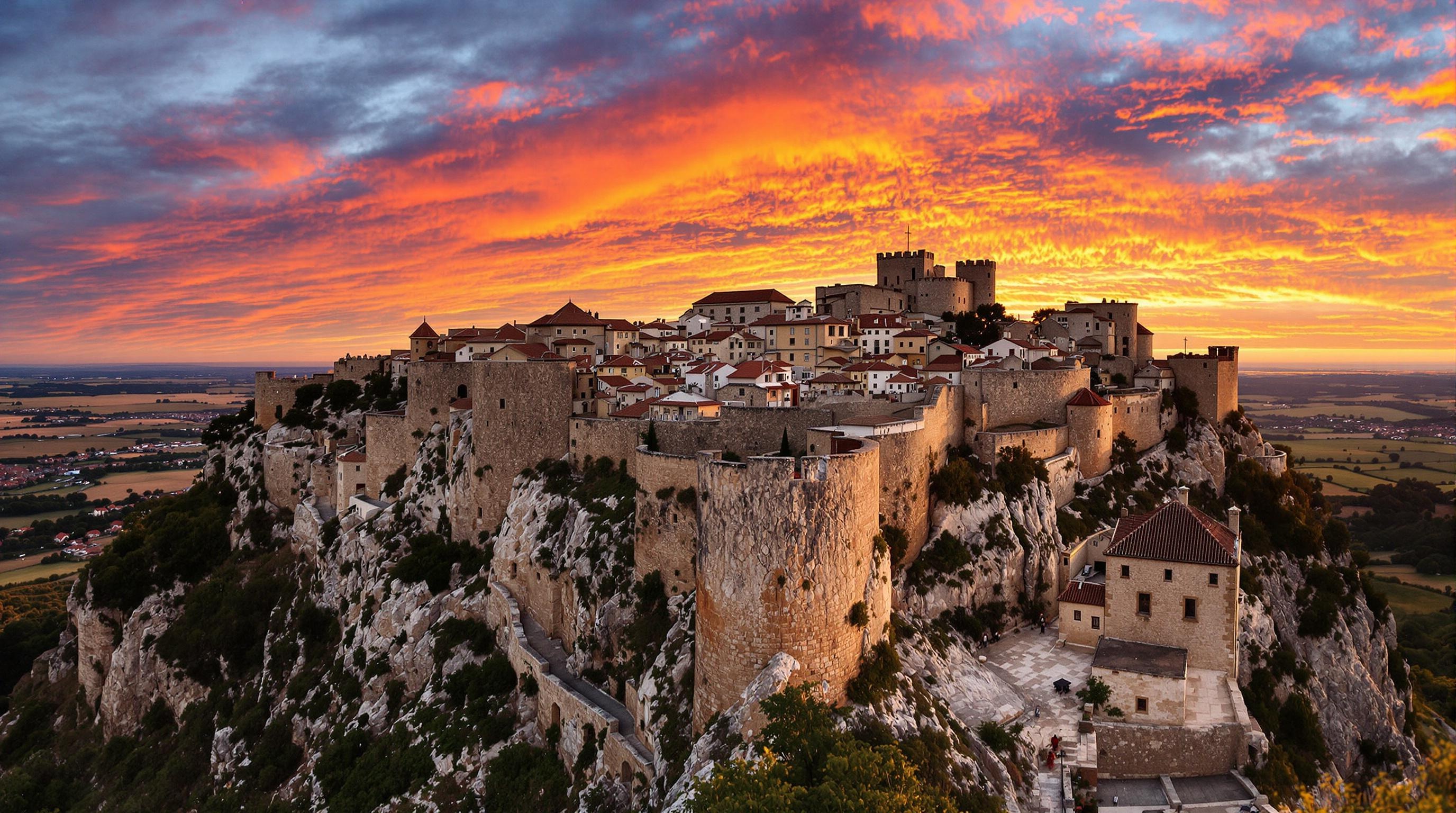 Coucher de soleil sur la forteresse perchée de Monsaraz