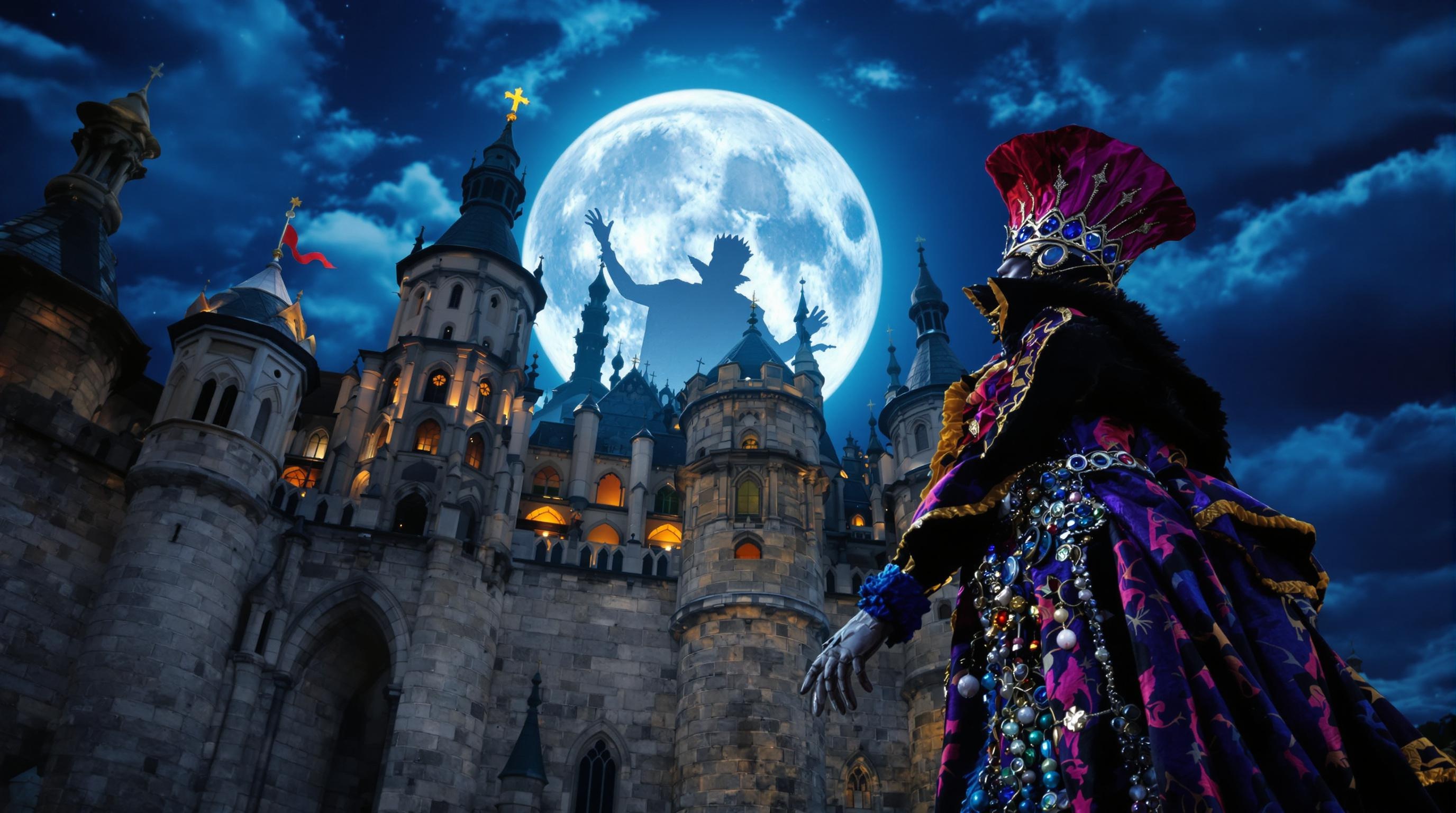 Explorateur devant le Château de Prague sous une pleine lune