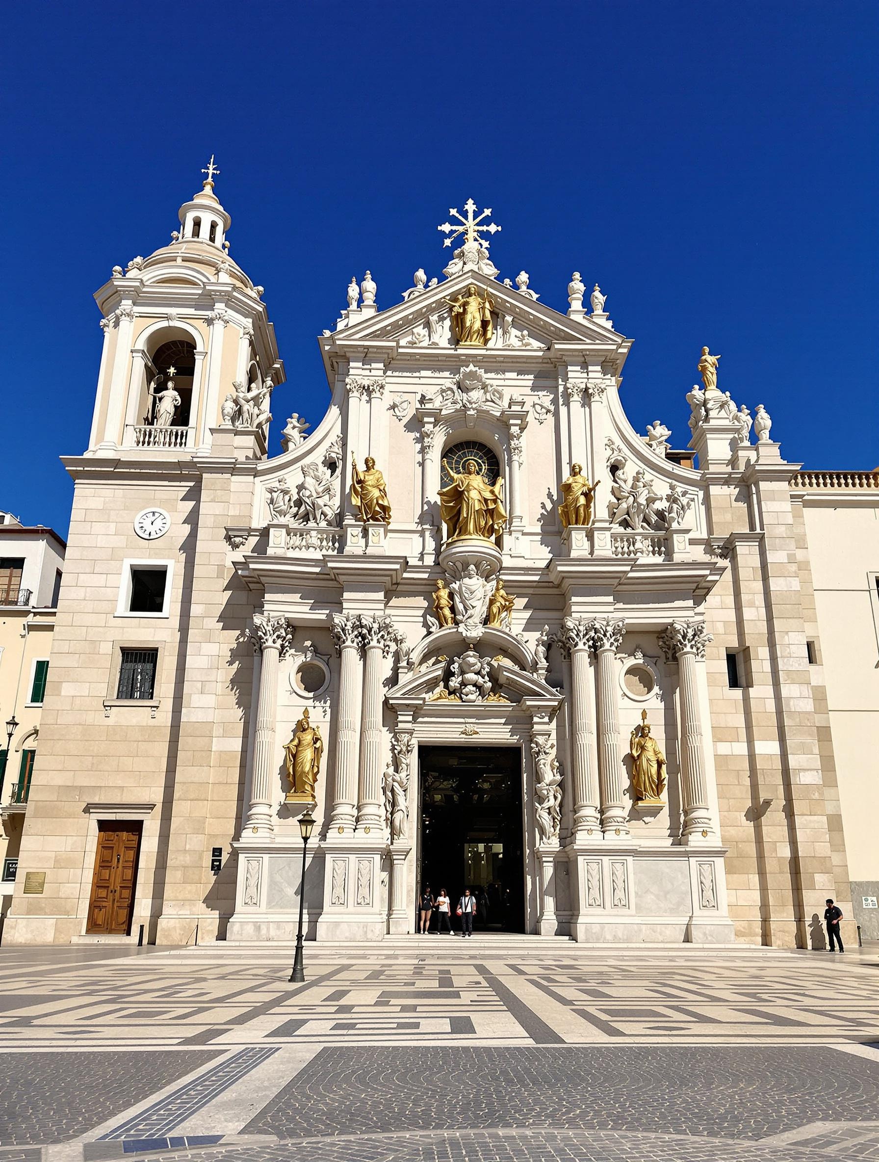 Façade baroque Chiesa del Purgatorio Trapani statues dorées portail pavés