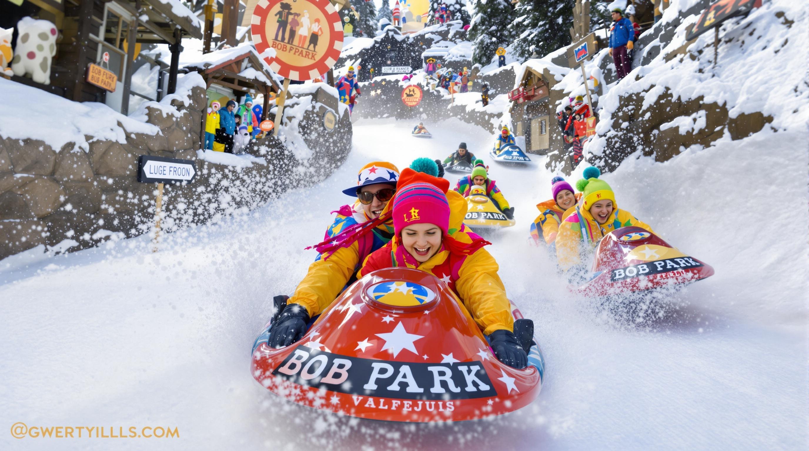 Famille et adultes déjantés descendant le Bob Park Valfréjus en ambiance western