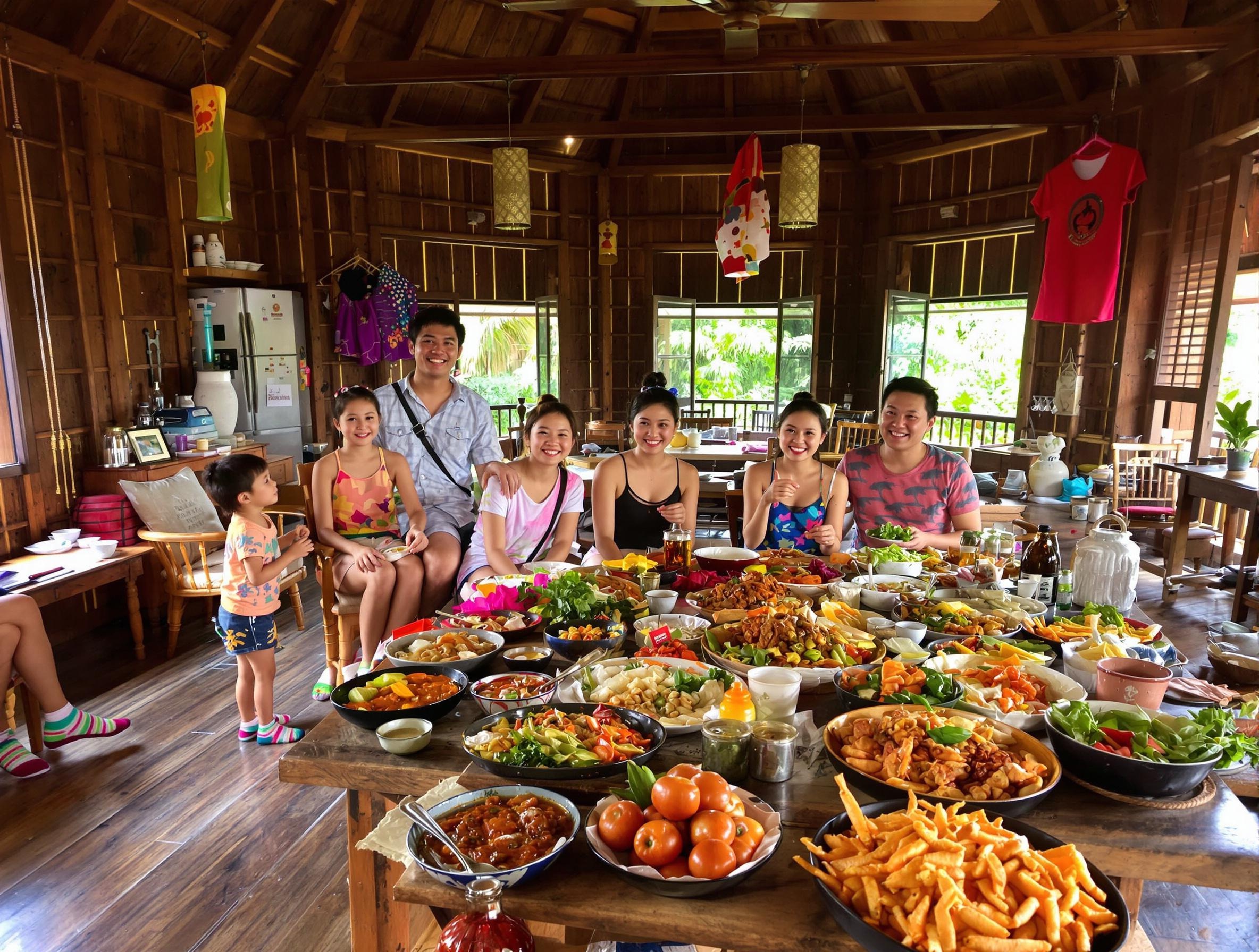 Famille accueillant des voyageurs dans un homestay à Khao Sok