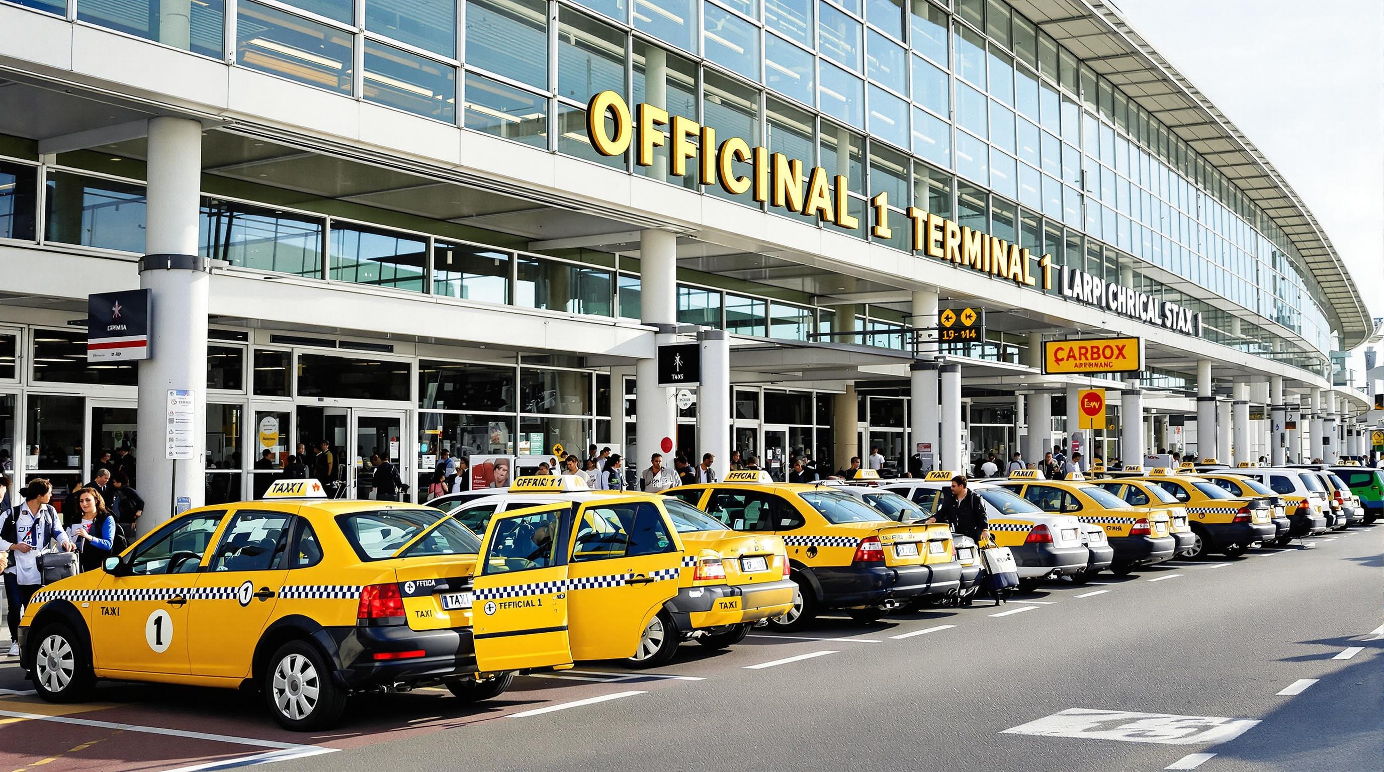 File de taxis officiels devant le Terminal 1 de l’aéroport de Lisbonne