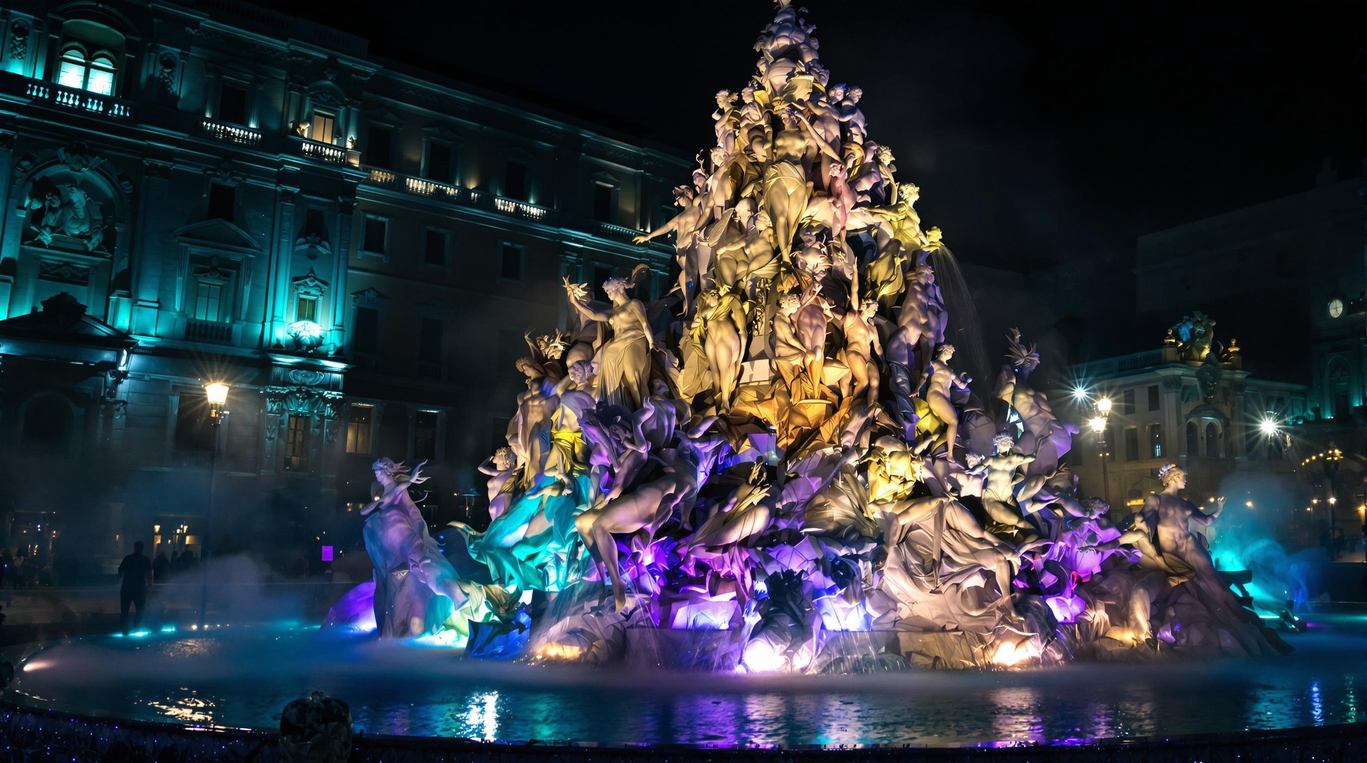 Fontaine des Néréides et Tritons à Turin, ambiance magique