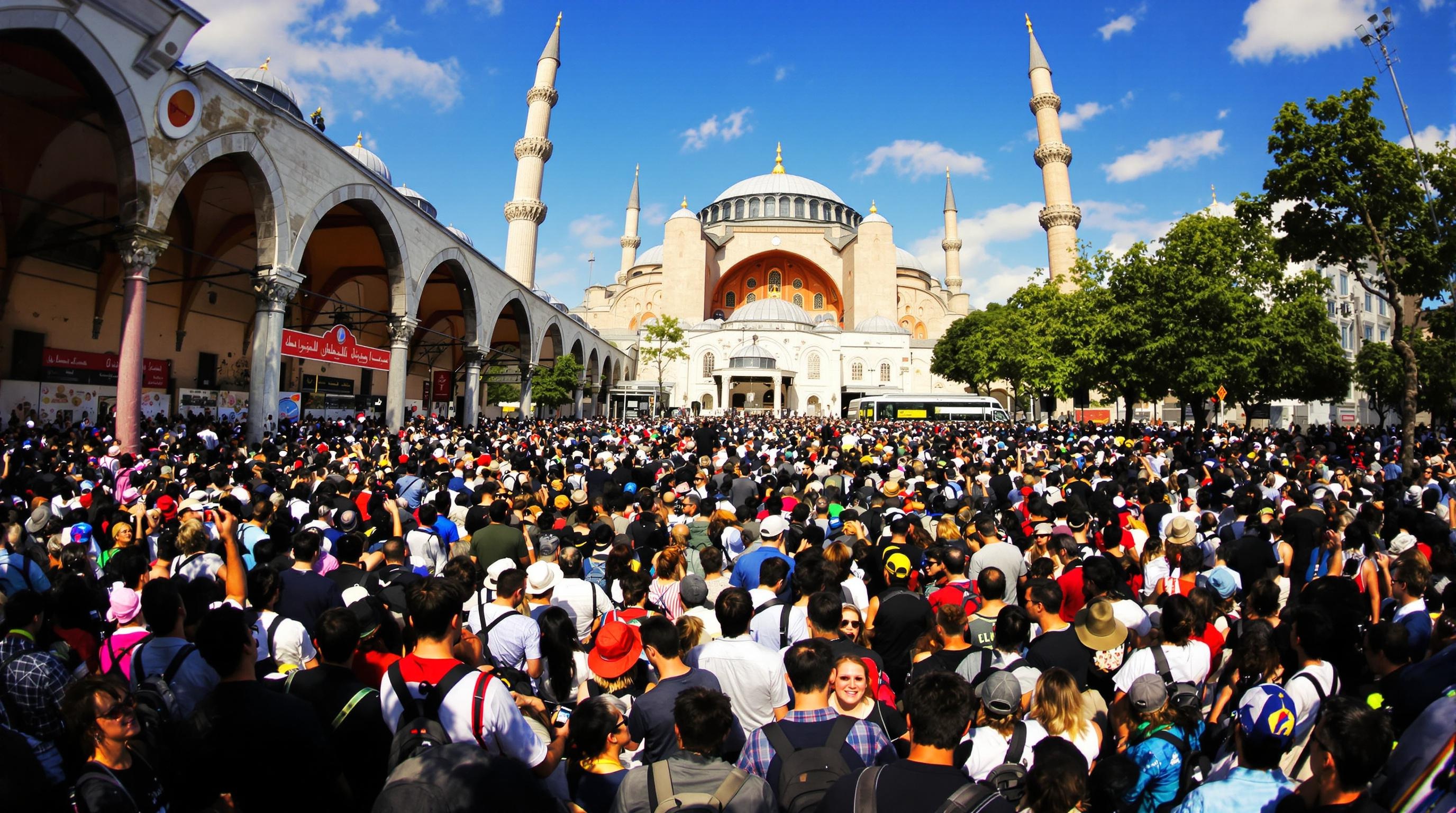 Touristes compactés devant Sainte-Sophie à Istanbul