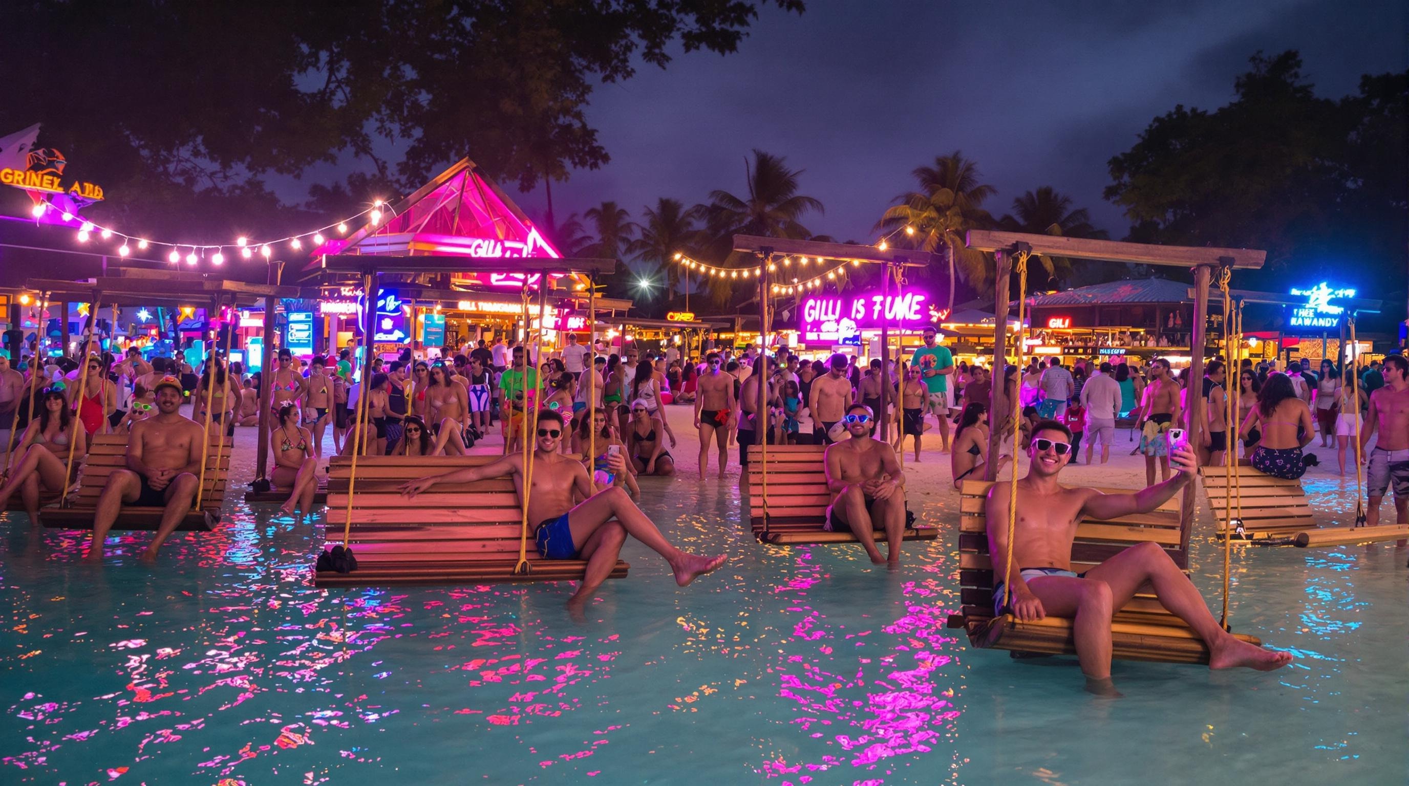 Balançoires marines et bars animés à Gili Trawangan