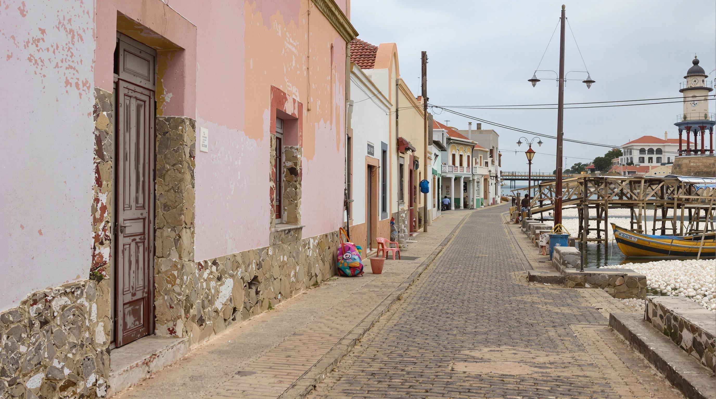 Île de Gorée désertée hors-saison : rues pavées vides ; Joal-Fadiouth avec passerelle sur coquillages blancs
