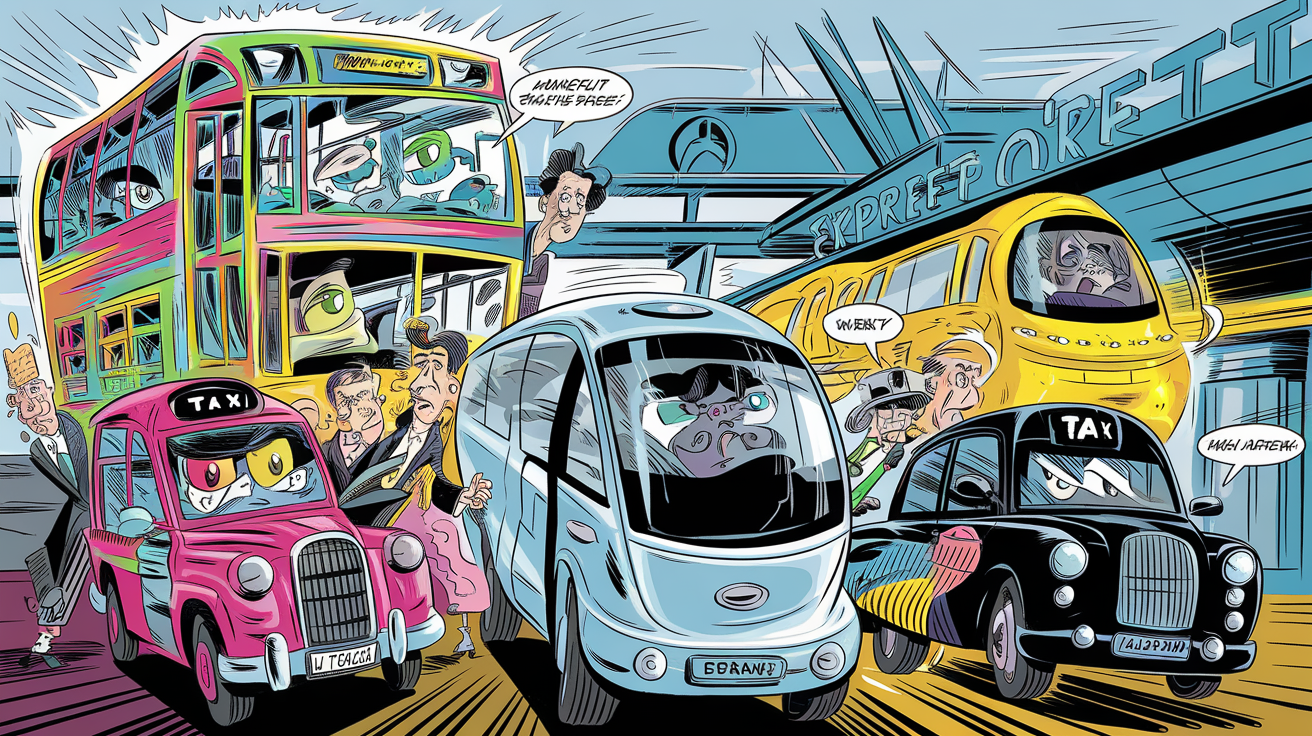 Voyageurs hésitant entre bus, navette et taxi à l'aéroport de Prague