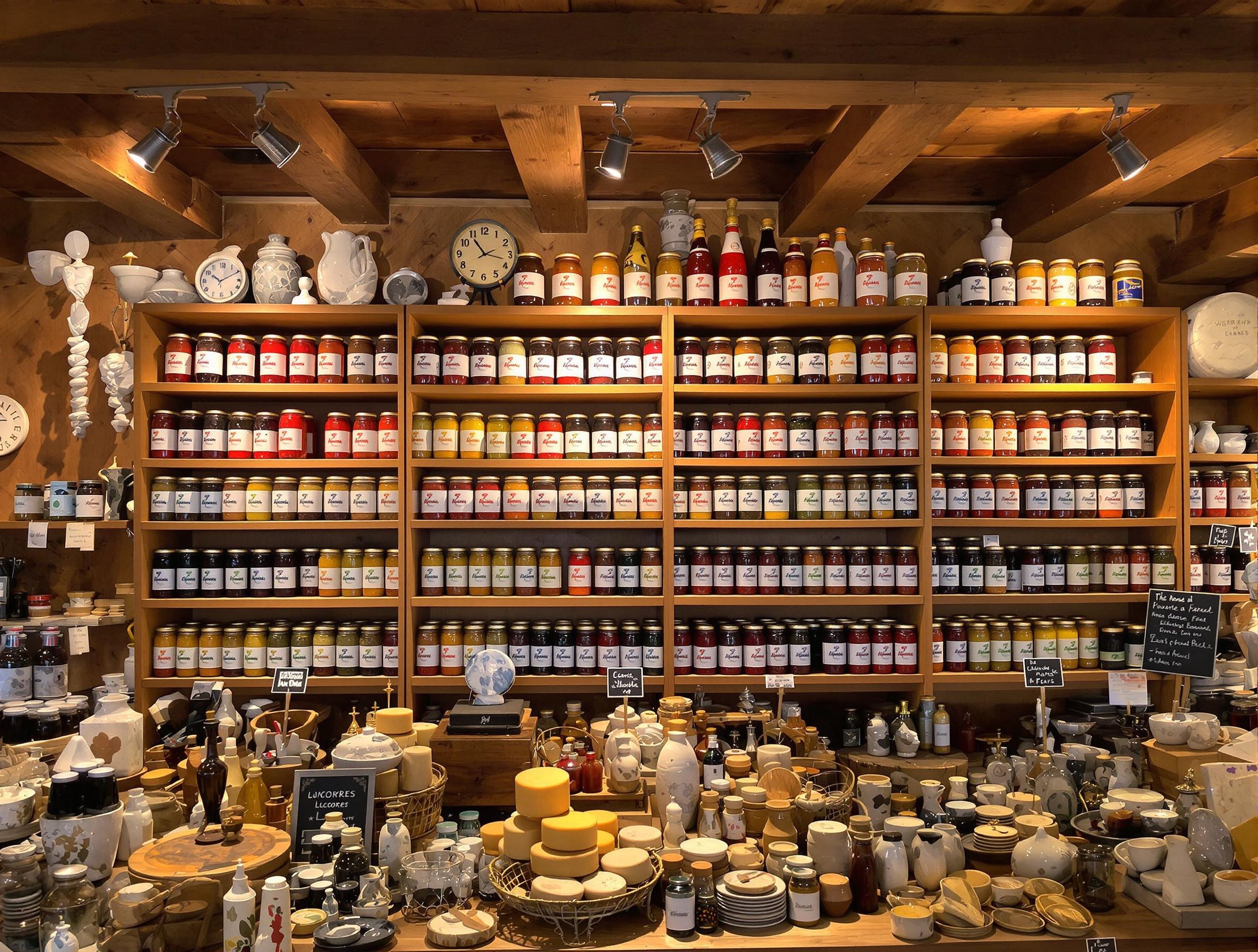 Boutique artisanale à Luchon avec produits régionaux et marbre.