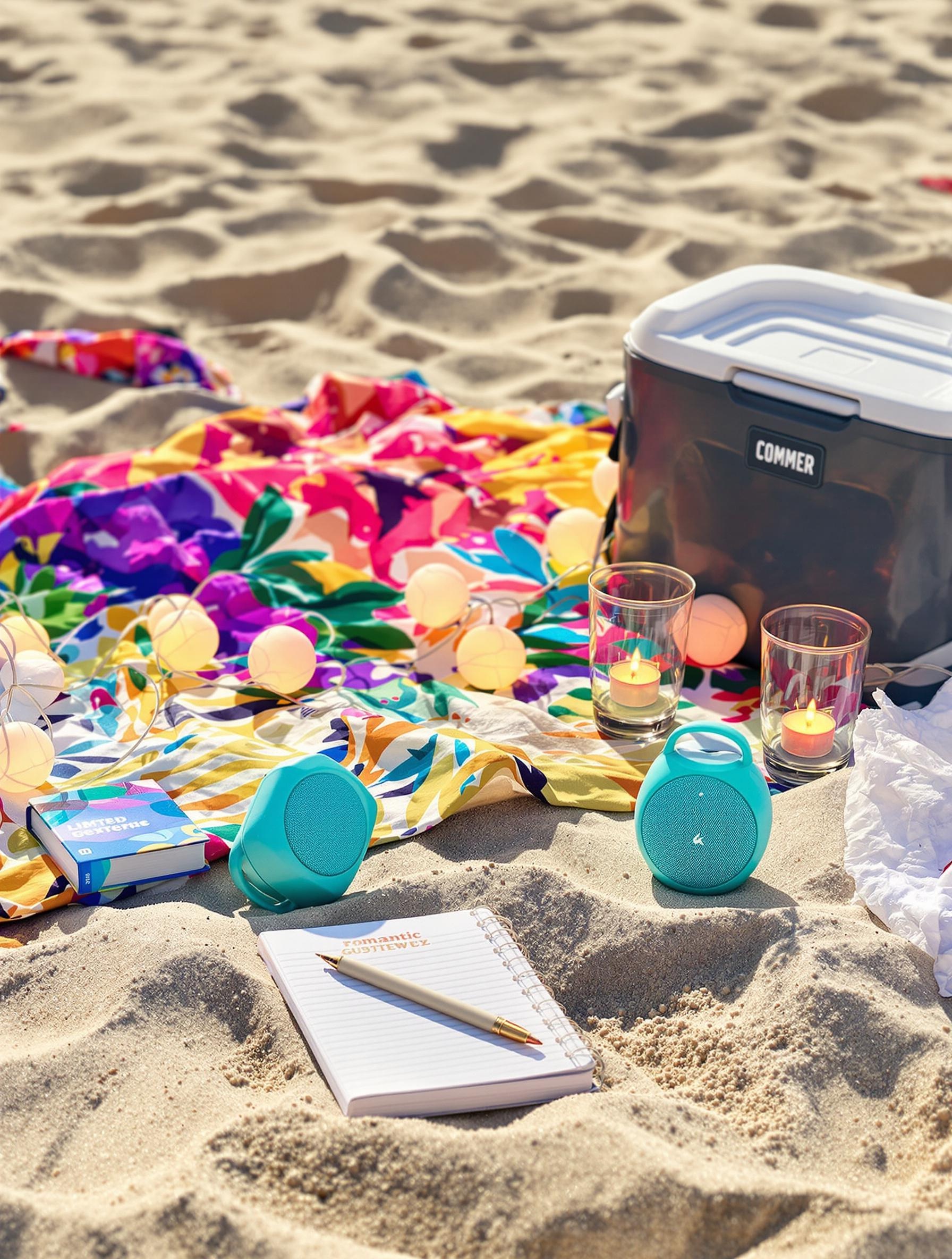 Kit escapade romantique plage avec glacière anti-sable et guirlande LED
