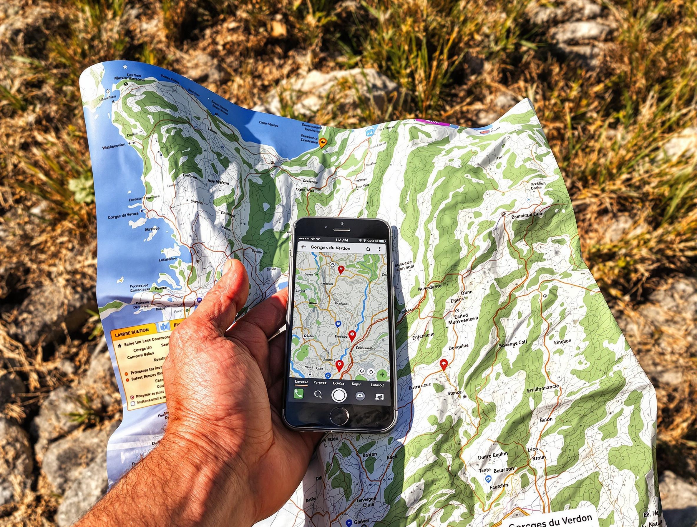 carte topographique gorges verdon smartphone main baroudeur provence