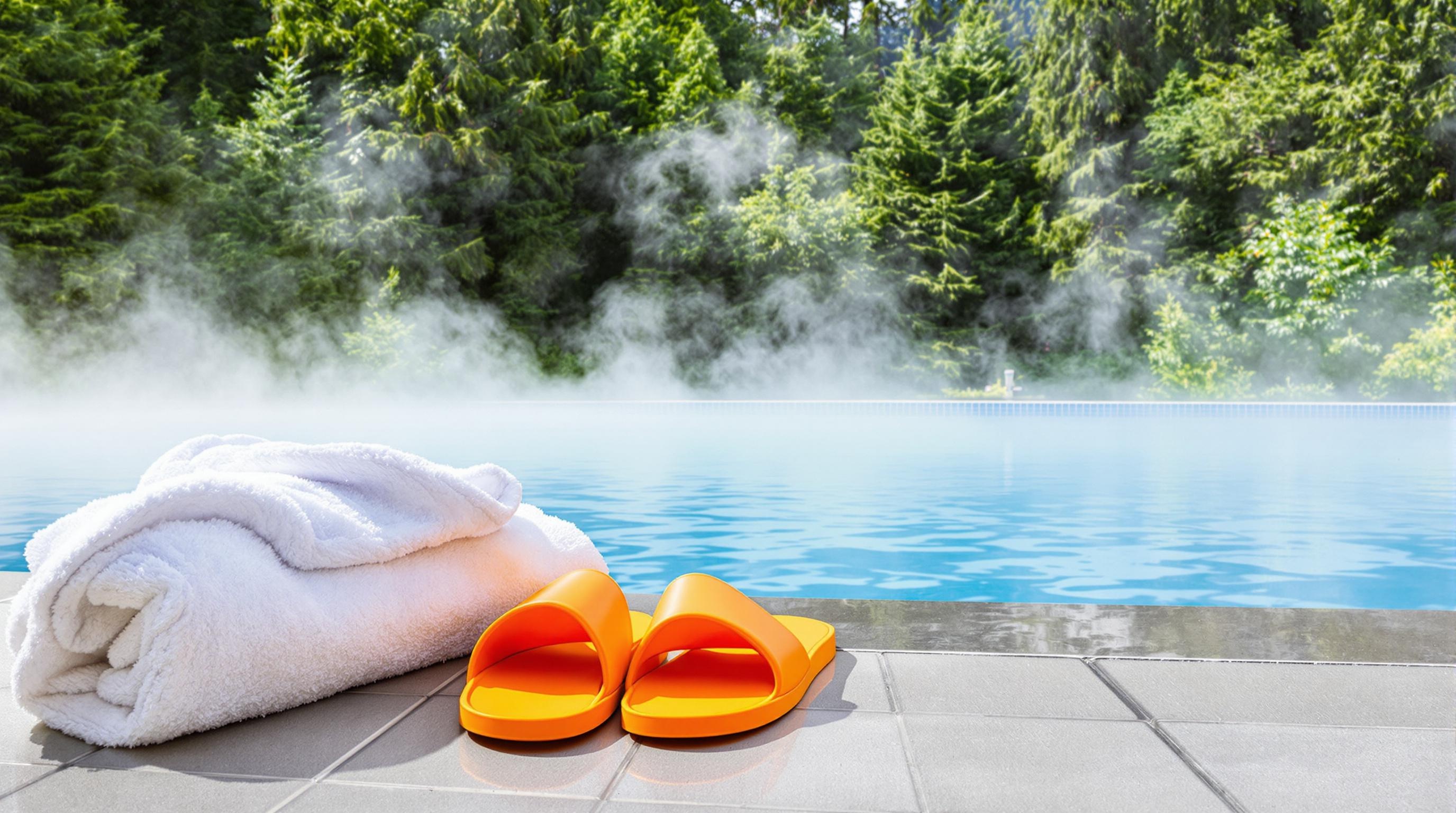 Peignoir et claquettes devant piscine Day-Spa