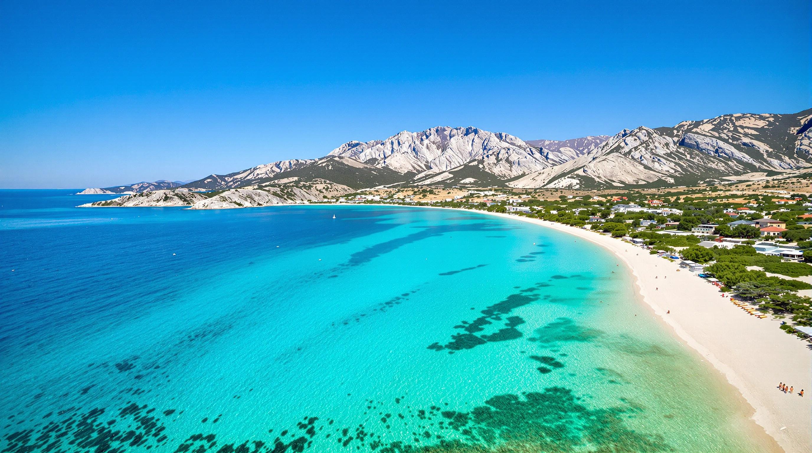 Vue aérienne de la plage du Monastère à Ksamil