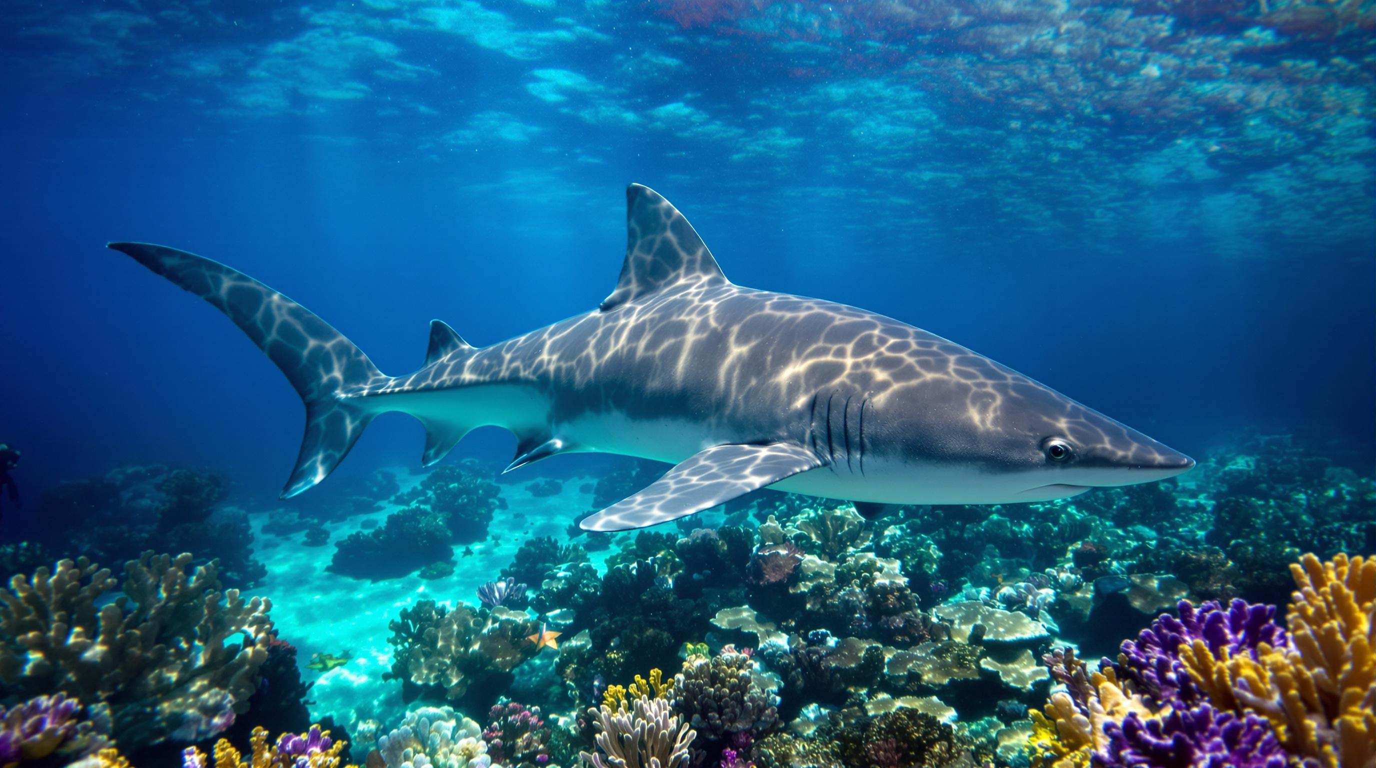 Requin gris de récif nageant dans les eaux claires de Zanzibar
