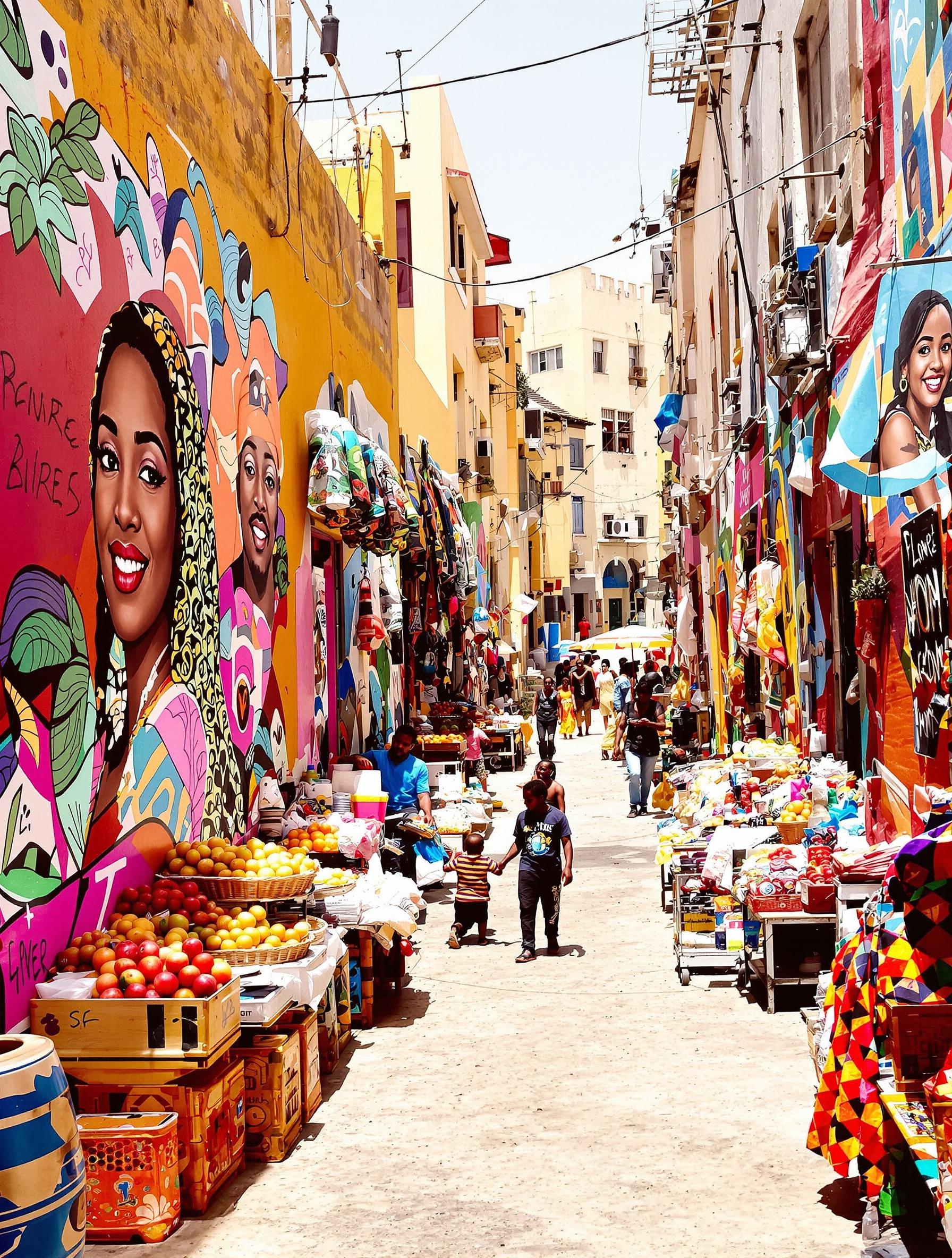 Ruelle peinte et animée dans la Medina à Dakar