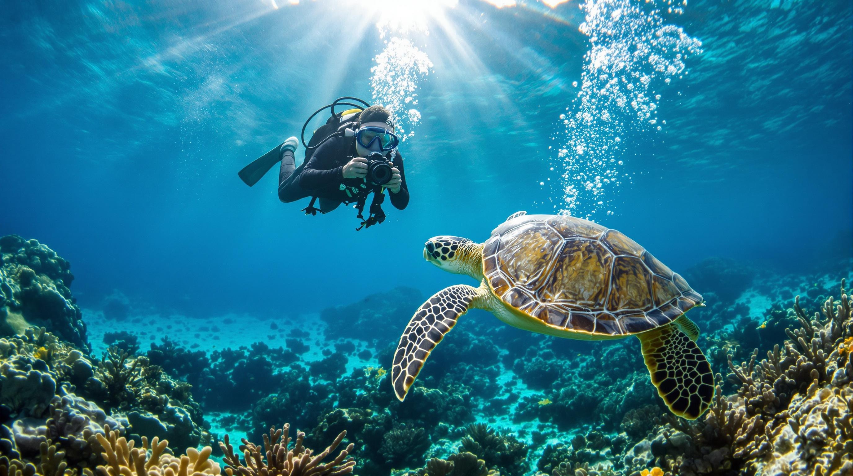 Safari photo avec une tortue imbriquée à Chalok Baan Kao, Koh Tao.