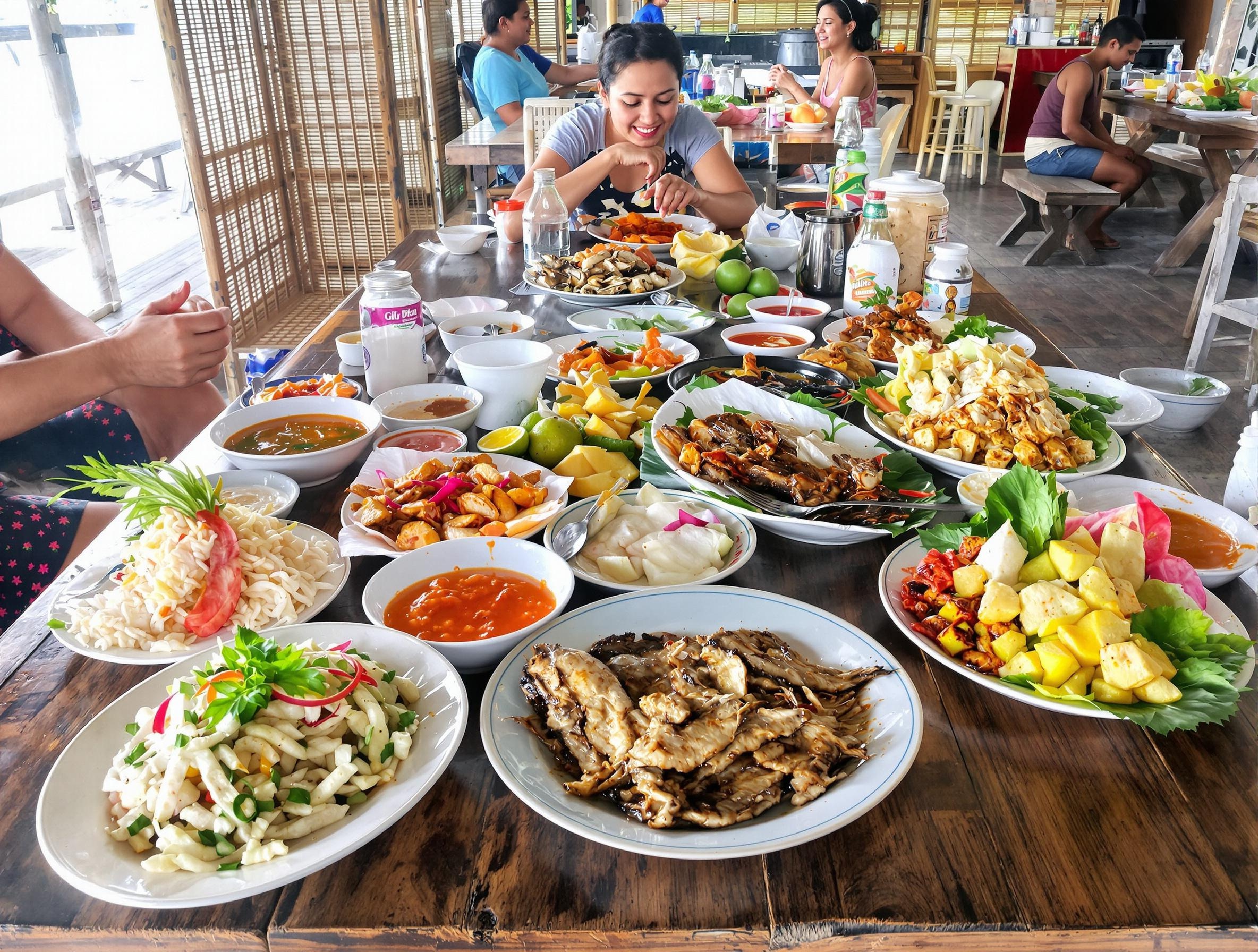 Plats indonésiens servis dans un warung aux îles Gili