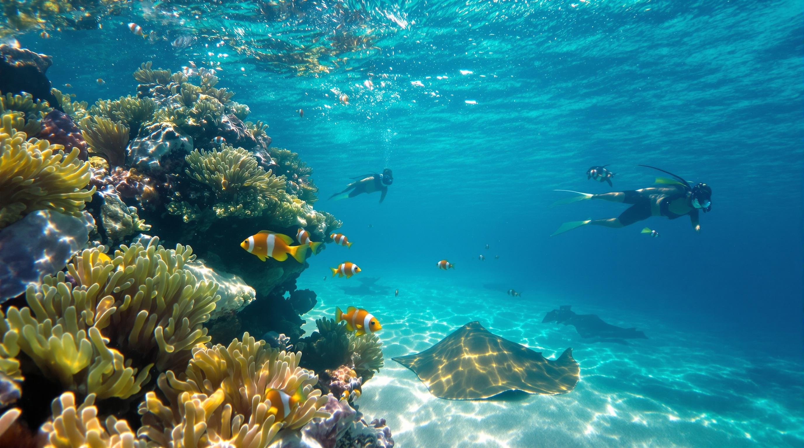 Snorkeling coloré à Shark Bay avec des mérous géants et des poissons-clowns à Koh Tao.