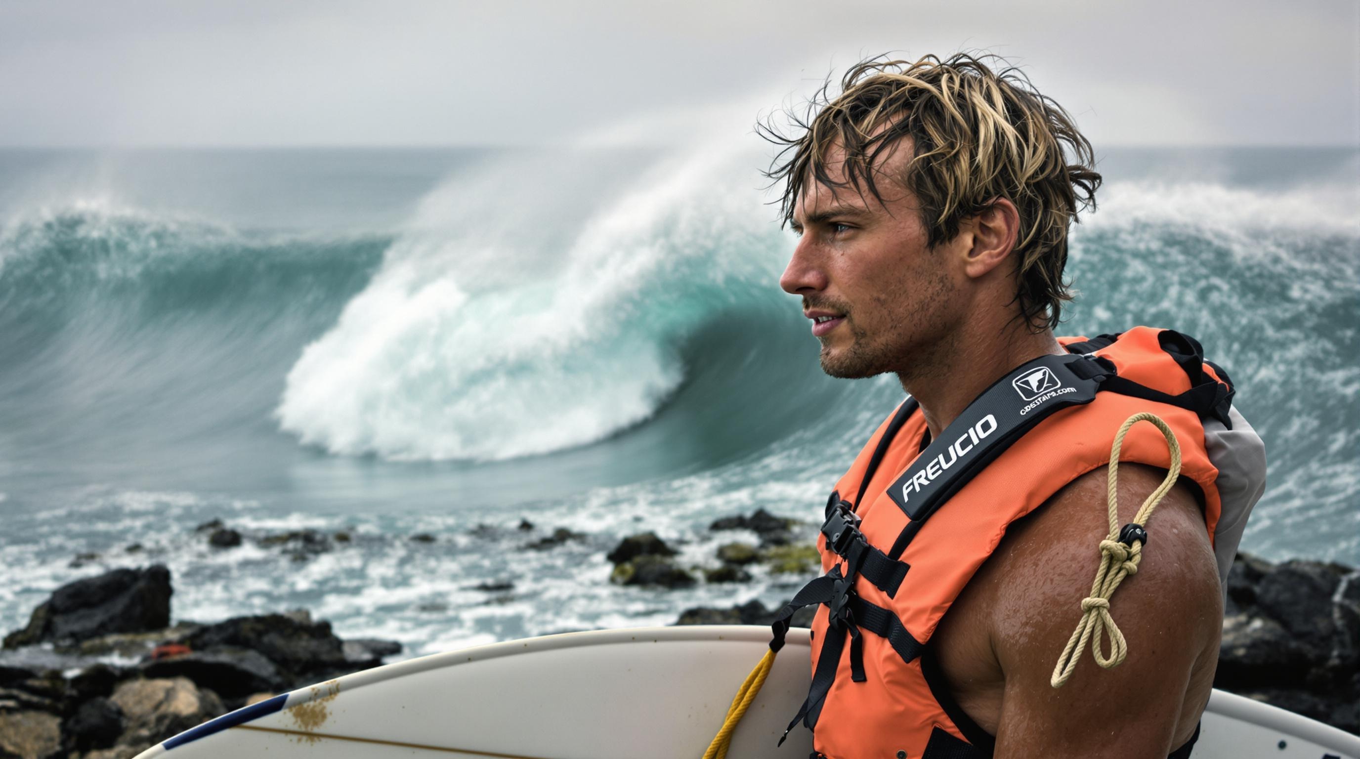 Un surfeur se préparant mentalement avant de défier une vague géante