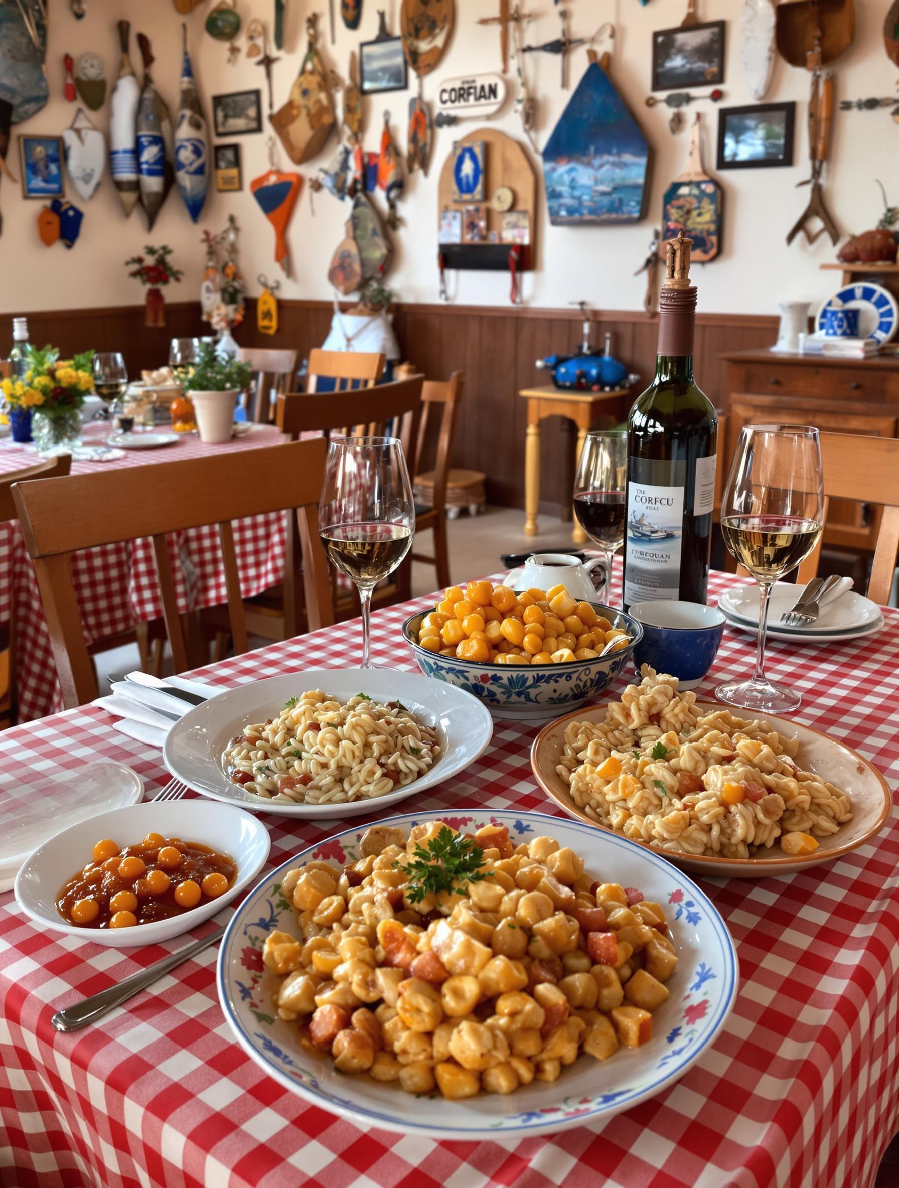 Table corfiote taverne pêcheur pastitsada kumquat vins locaux