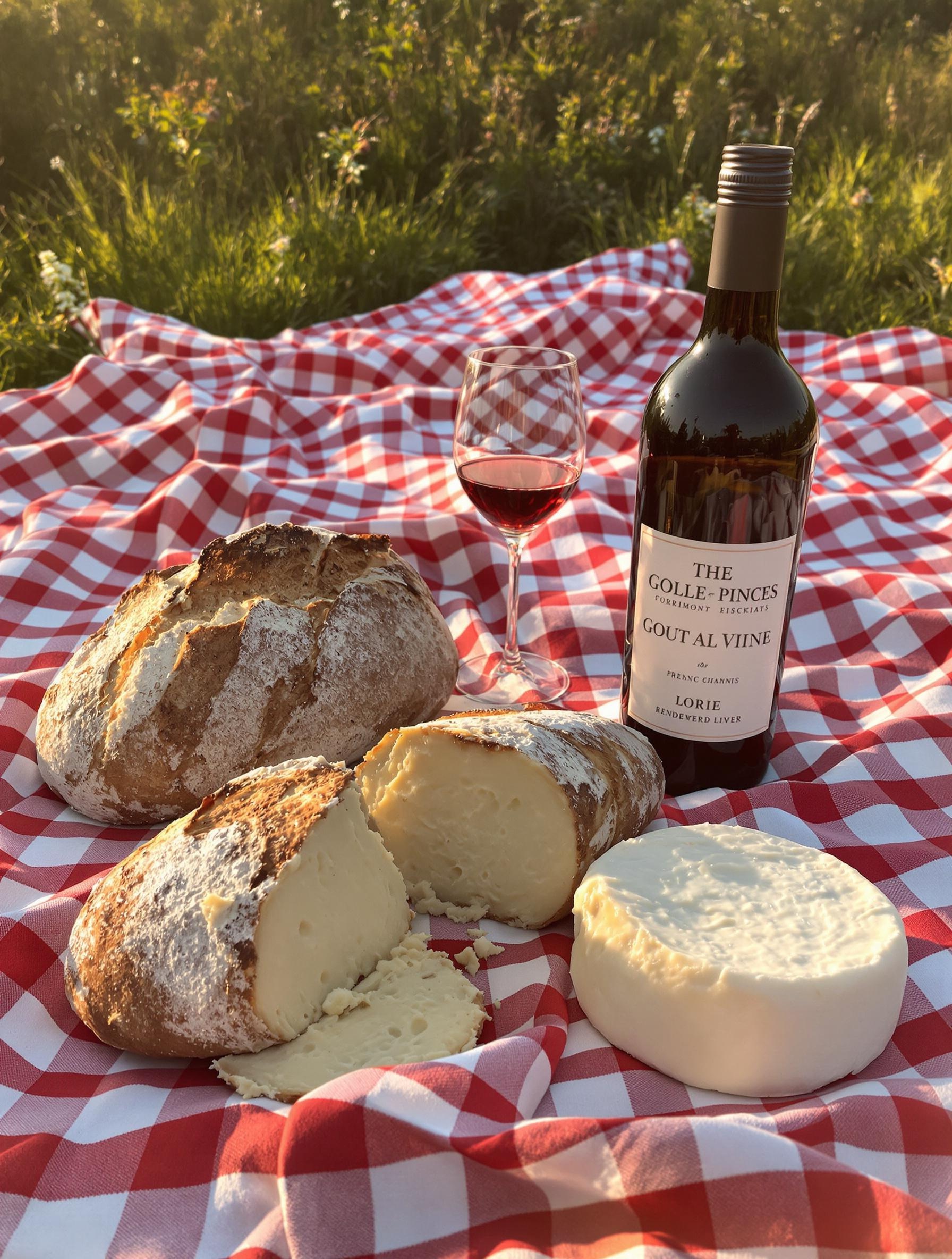 Pique-nique rustique au bord de la Loire avec pain et fromage