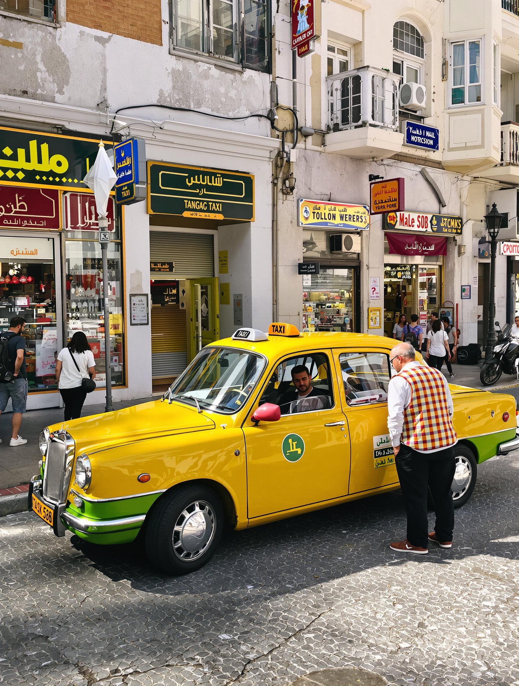 Taxi marocain jaune-vert compteur Tanger