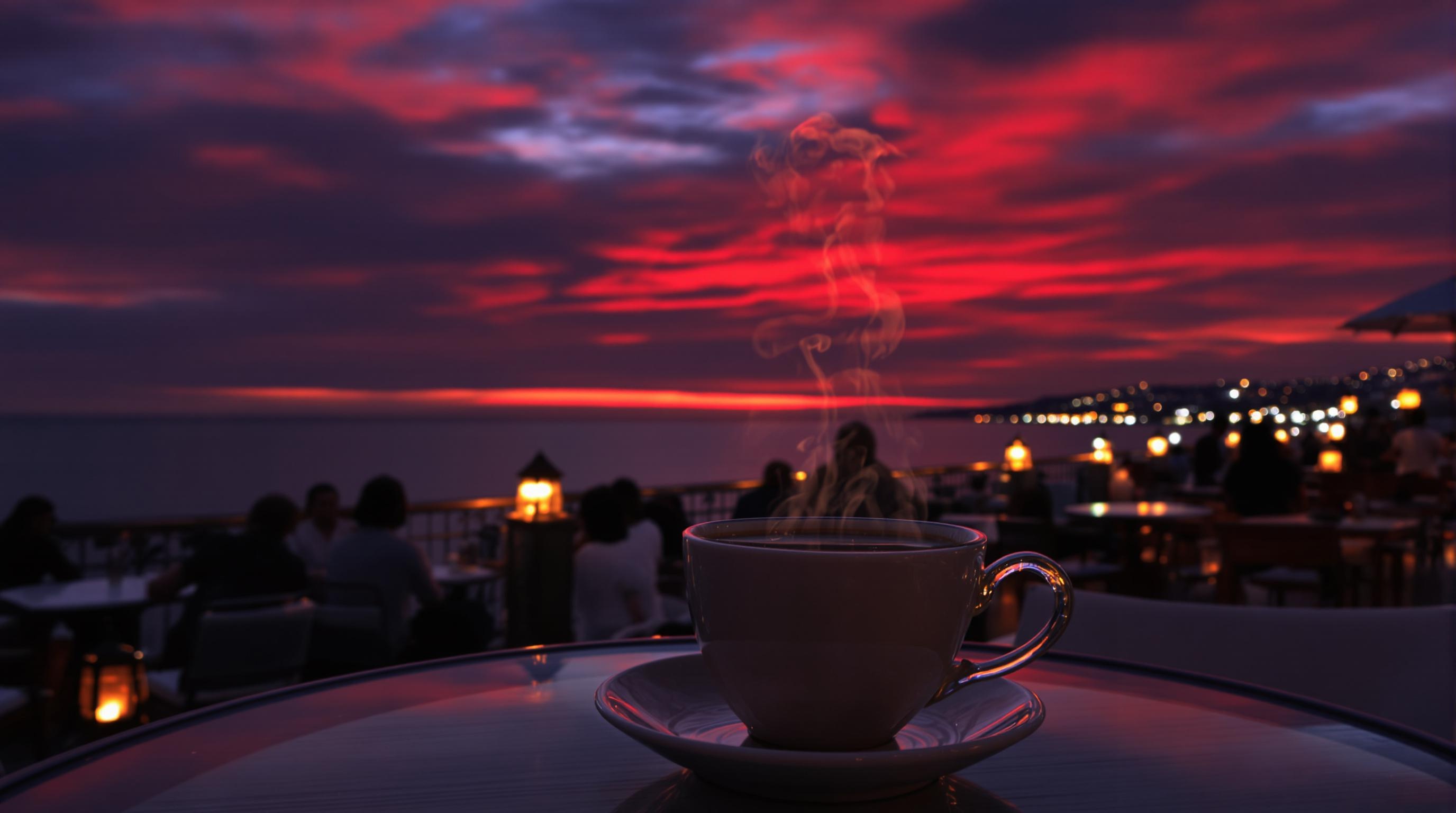 Terrasse Café Hafa nuit vue détroit Tanger