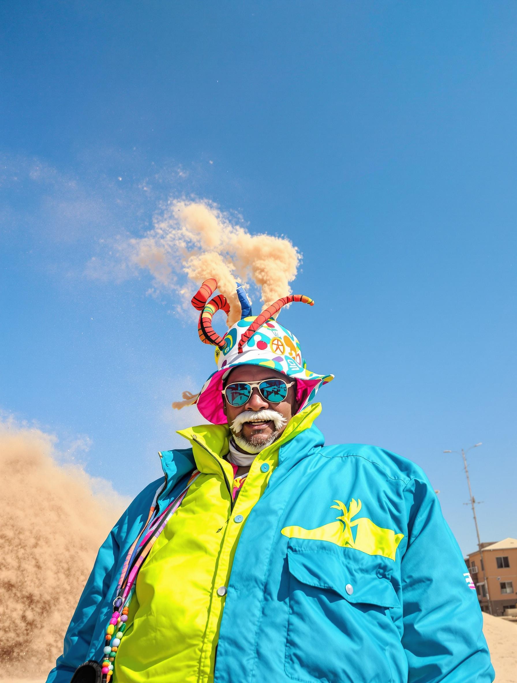 Touriste avec k-way fluo à Dakar sous l’Harmattan