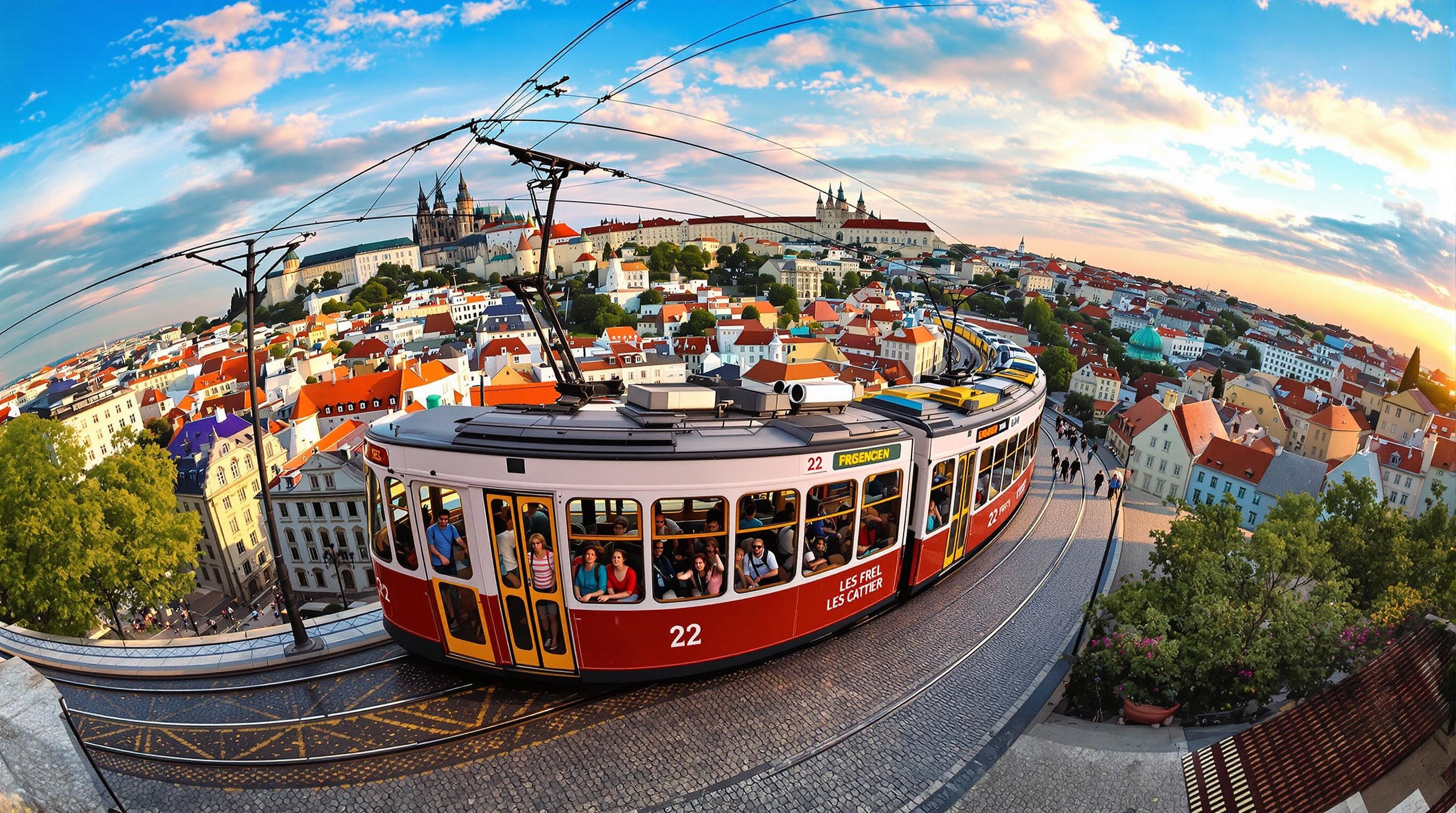 Tram 22 devant le Château de Prague