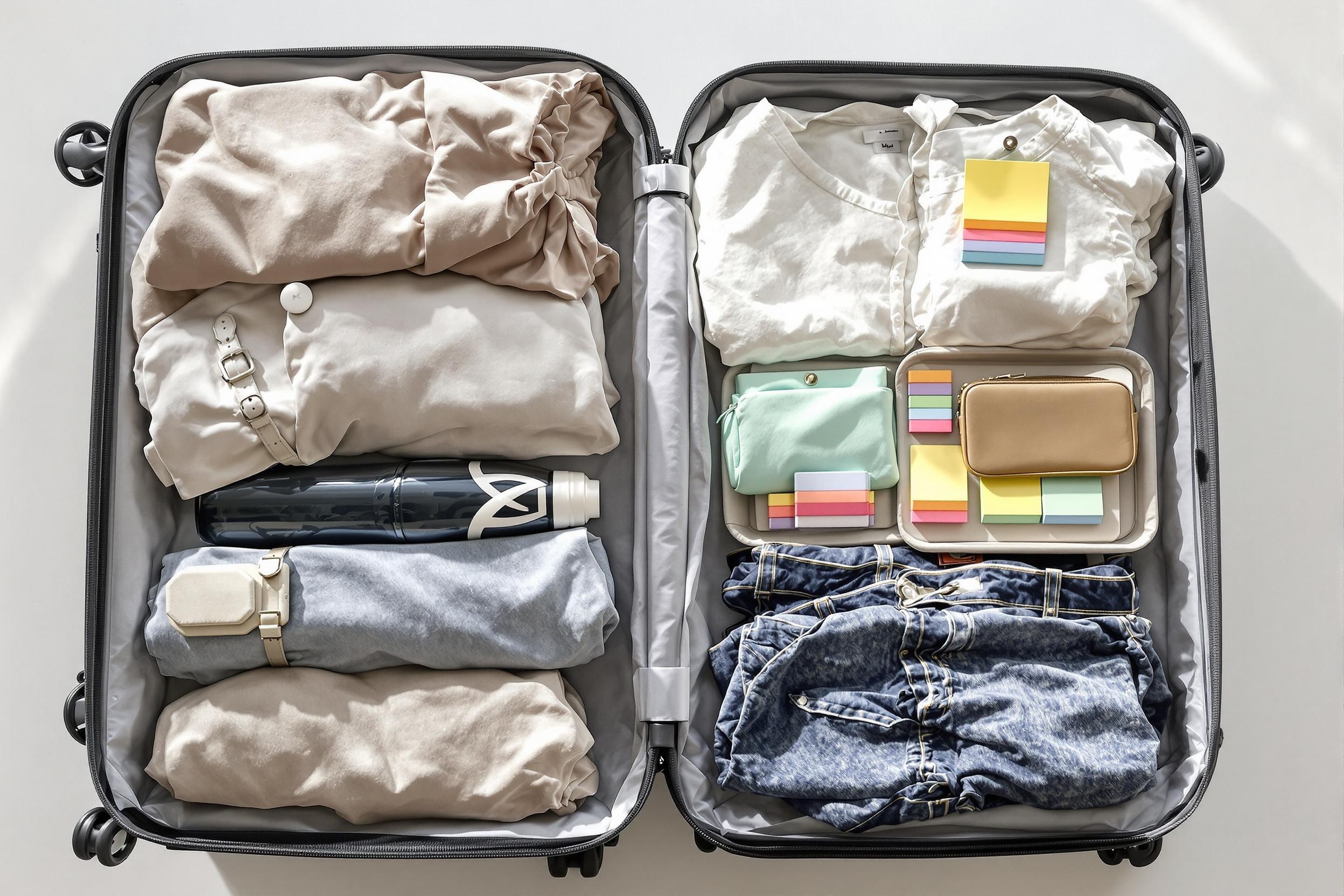 Valise minimaliste et accessoires pratiques pour voyager
