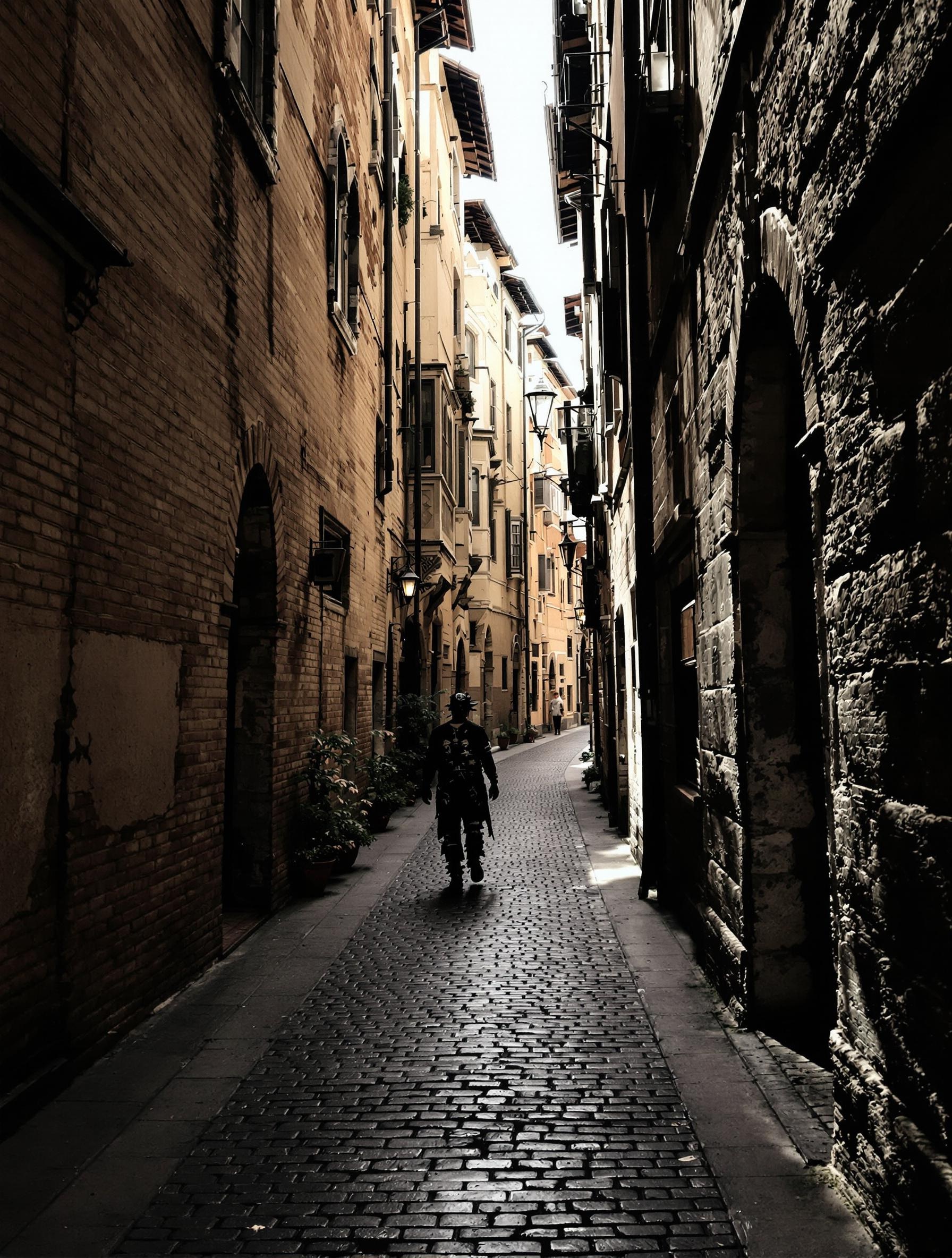Ruelle secrète et visiteur seul à Florence